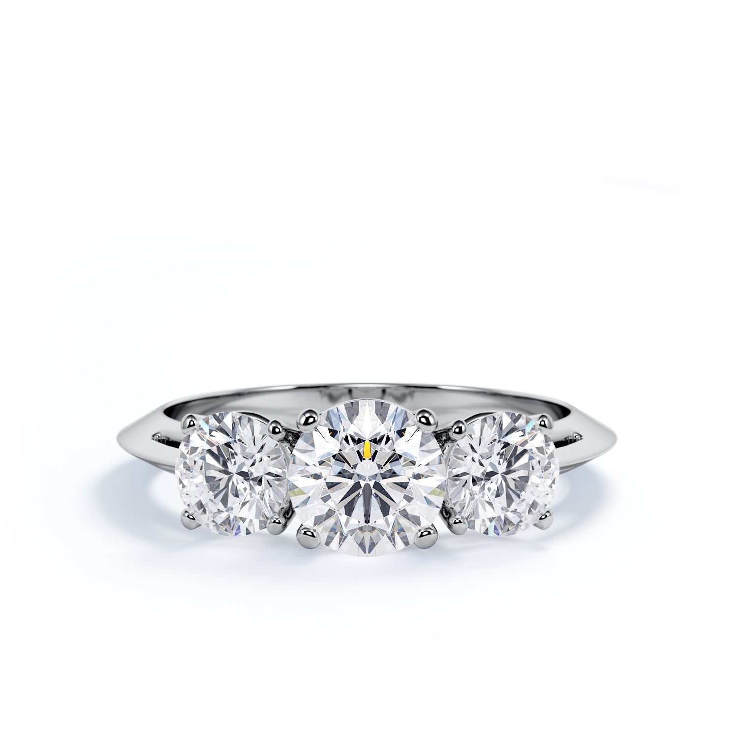 Three Stone Knife Shank Natural Round  Diamond Engagement Ring