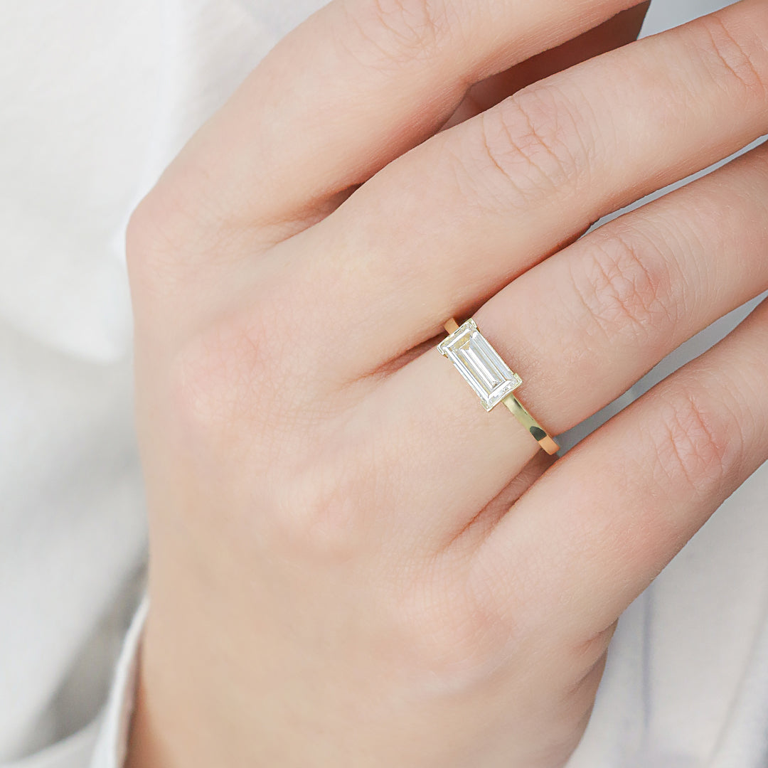 Semi Bezel Natural East-West Baguette Cut  Diamond Engagement Ring