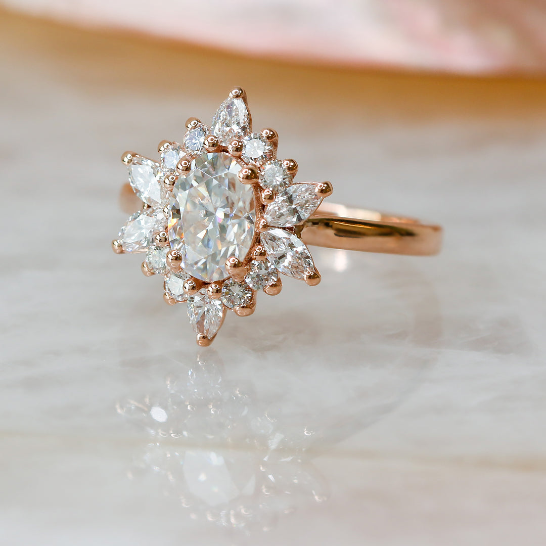 Floral Natural Oval Cut Diamond Engagement Ring