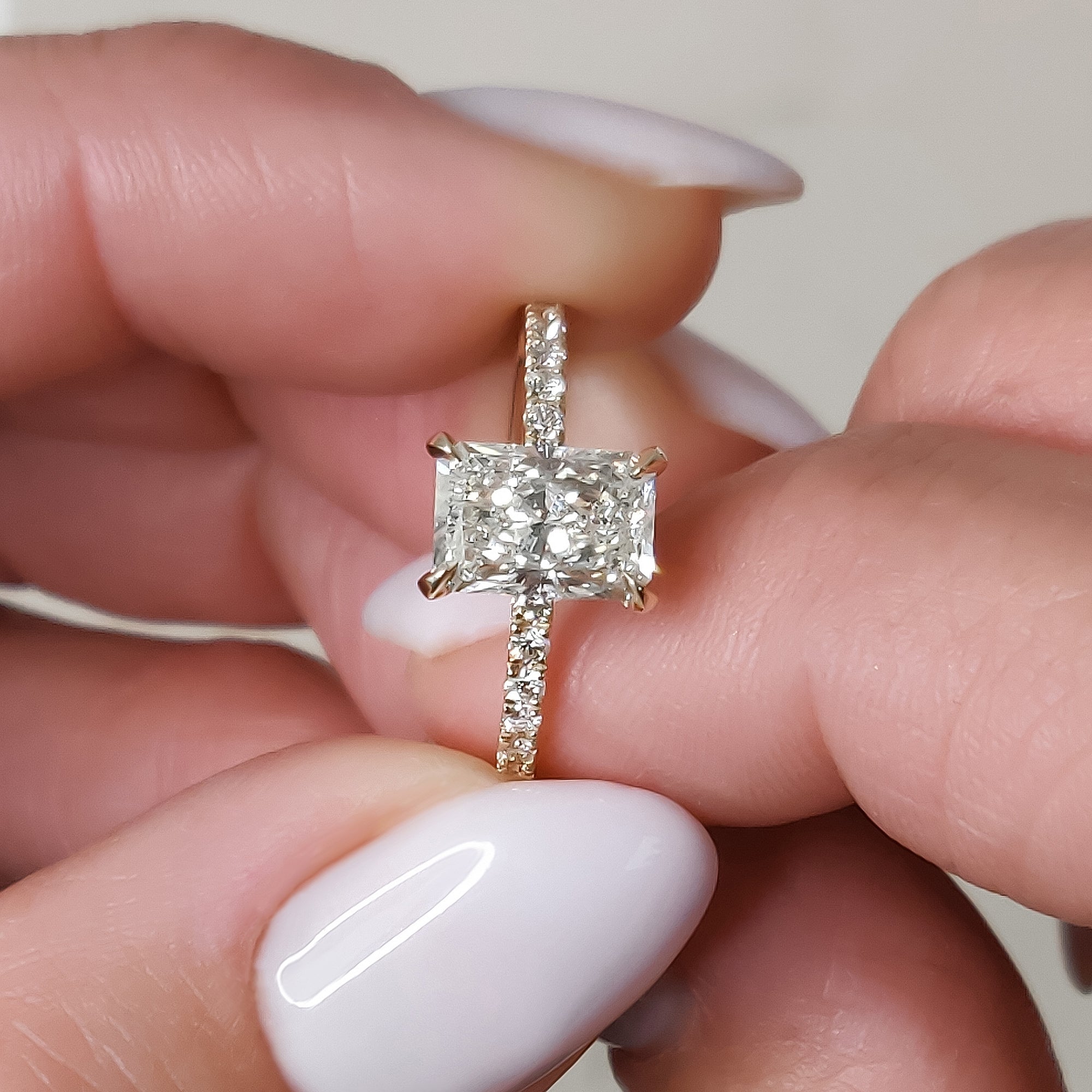 Hidden Halo Natural Radiant  Diamond Engagement Ring Yellow Gold