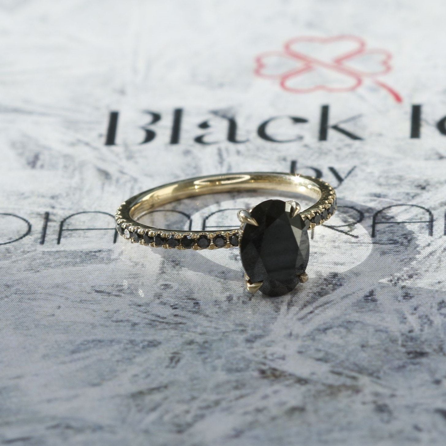Unique Natural Black Diamond Oval Engagement Ring