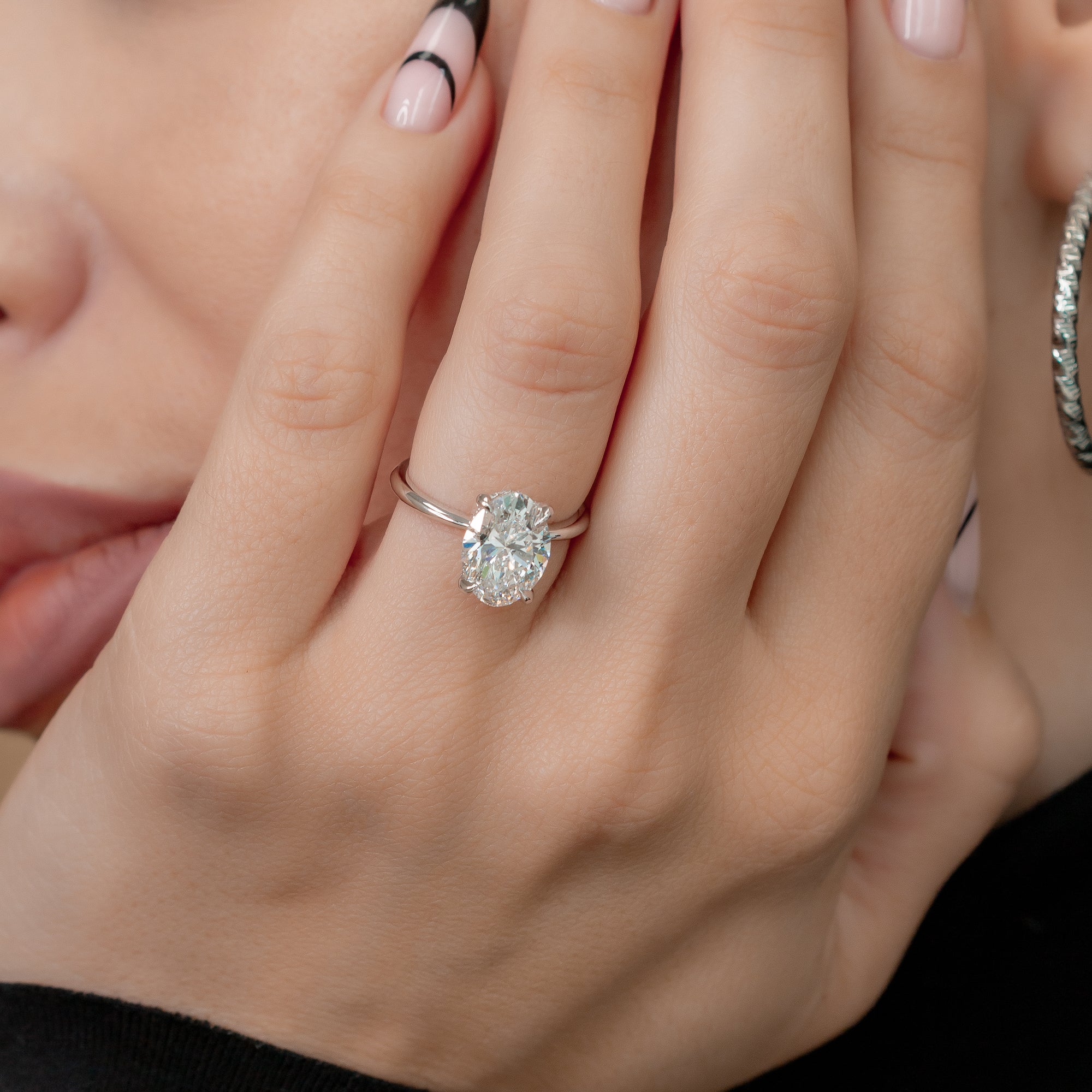 3 Carat Claw Prongs Natural Oval  Diamond Engagement Ring