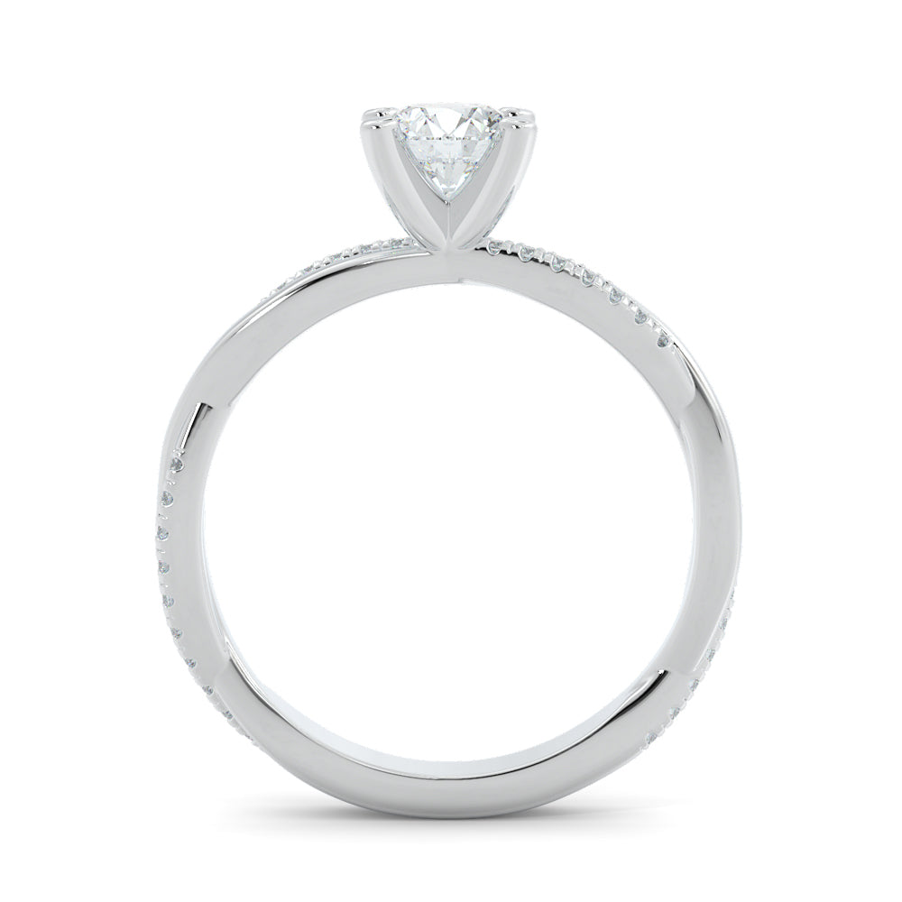 Twisted Shank Natural Round  Diamond Engagement Ring in White Gold