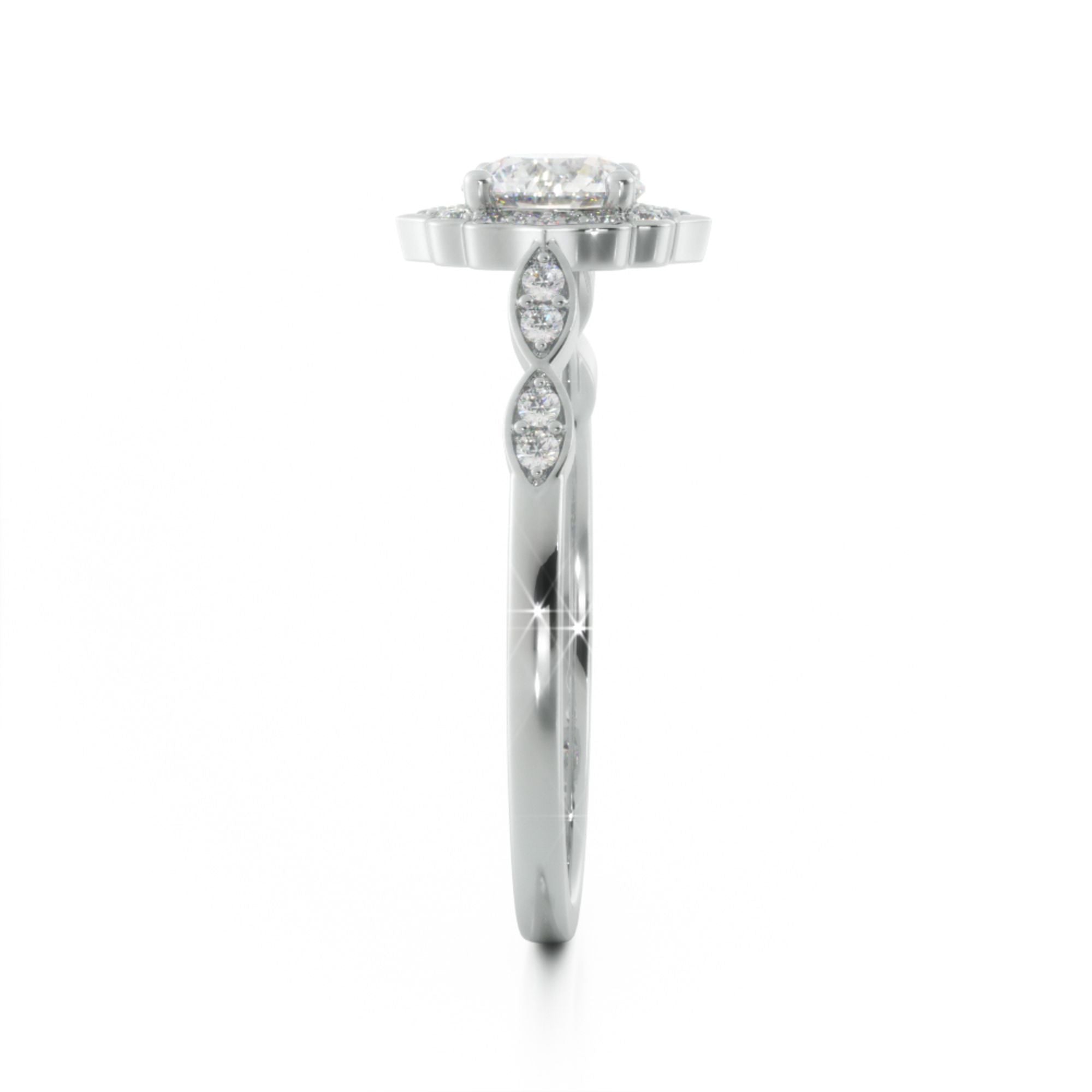 Decorative Halo Natural Round  Diamond Engagement Ring
