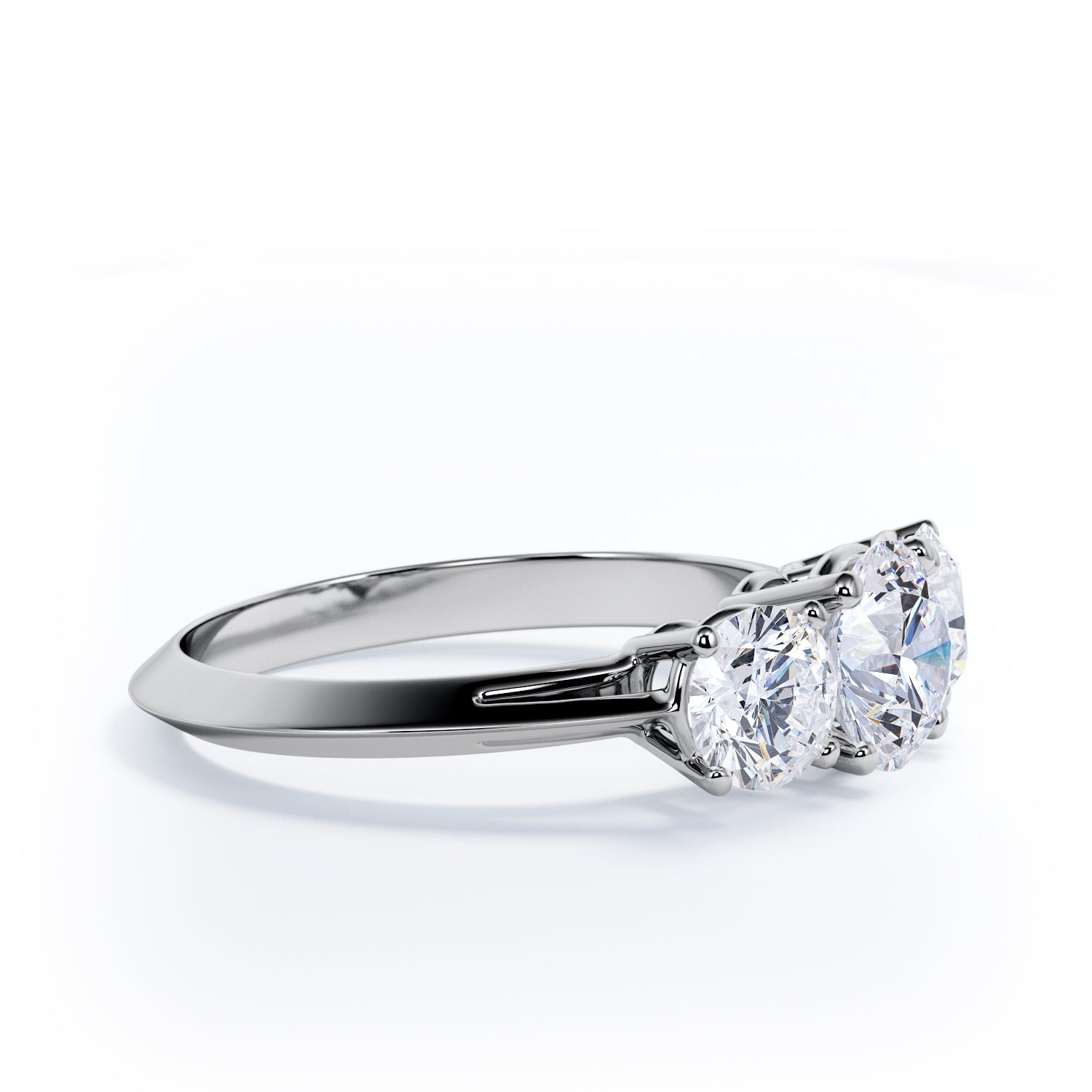 Three Stone Knife Shank Natural Round  Diamond Engagement Ring