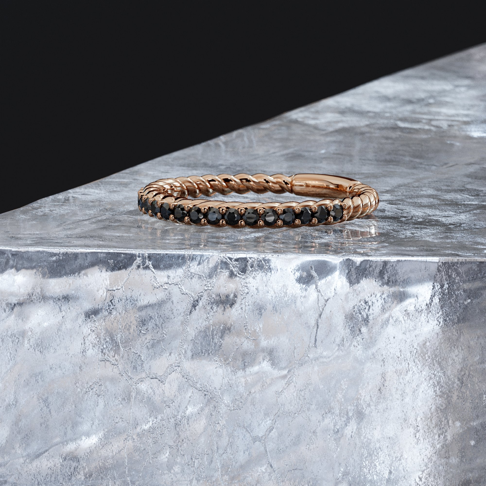 Cosmos - Stacking Spiral Natural Black Diamond Ring