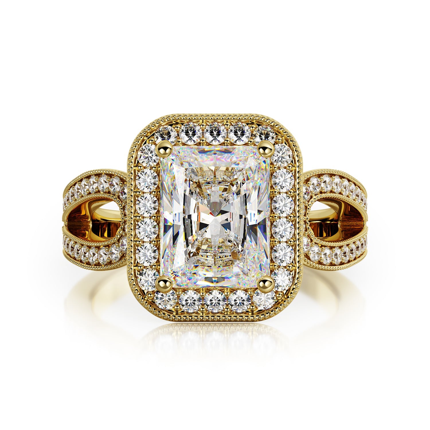 Split Shank Natural Radiant Cut Diamond Engagement Ring