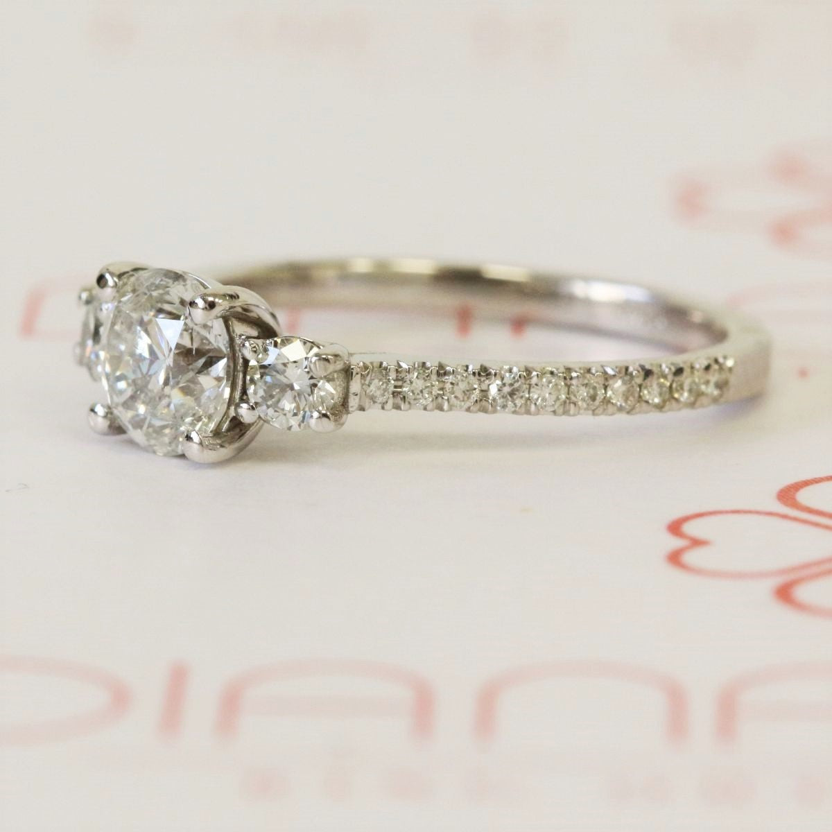 Three Stone Natural Round Diamond Engagement Ring