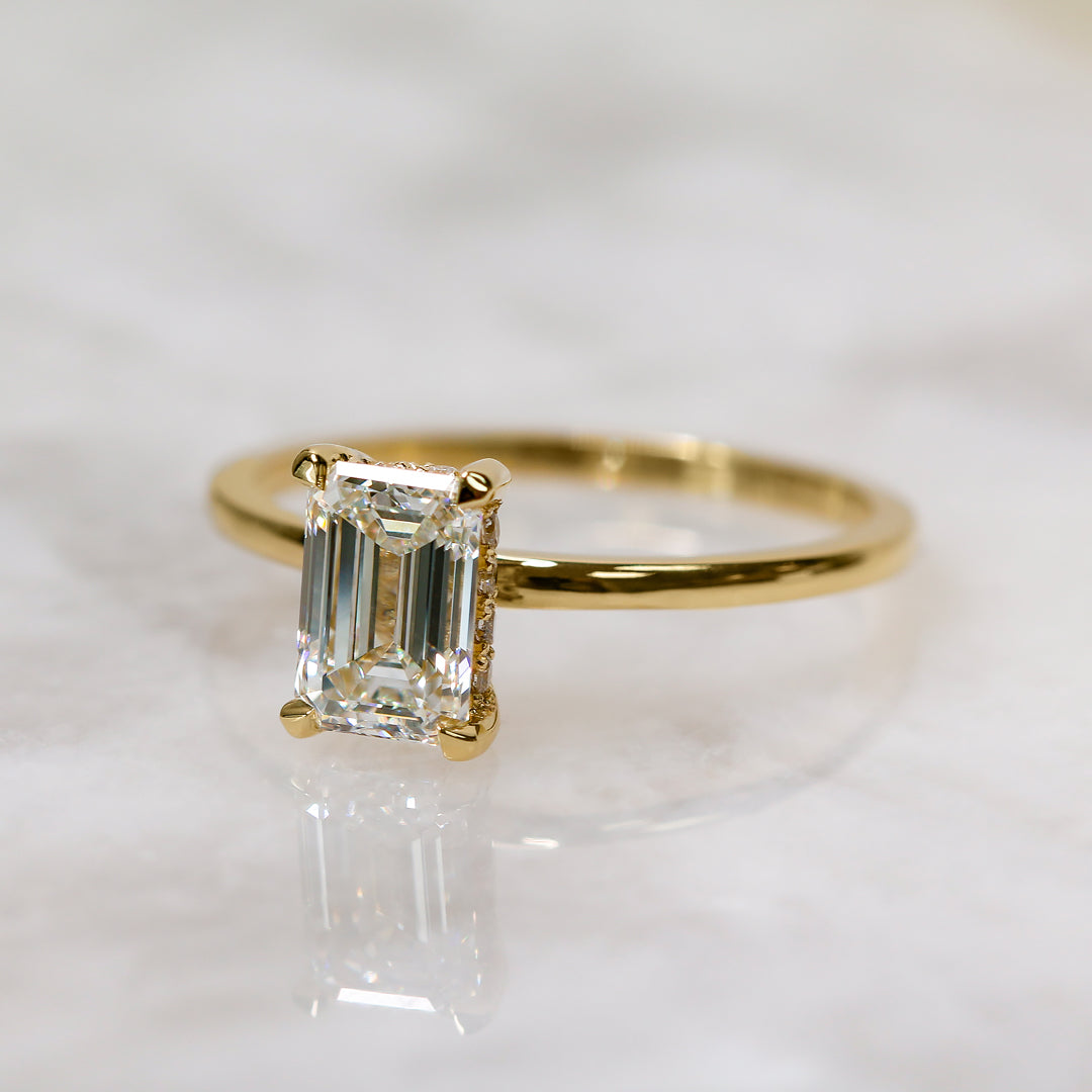 Hidden Halo Natural Emerald Diamond Engagement Ring