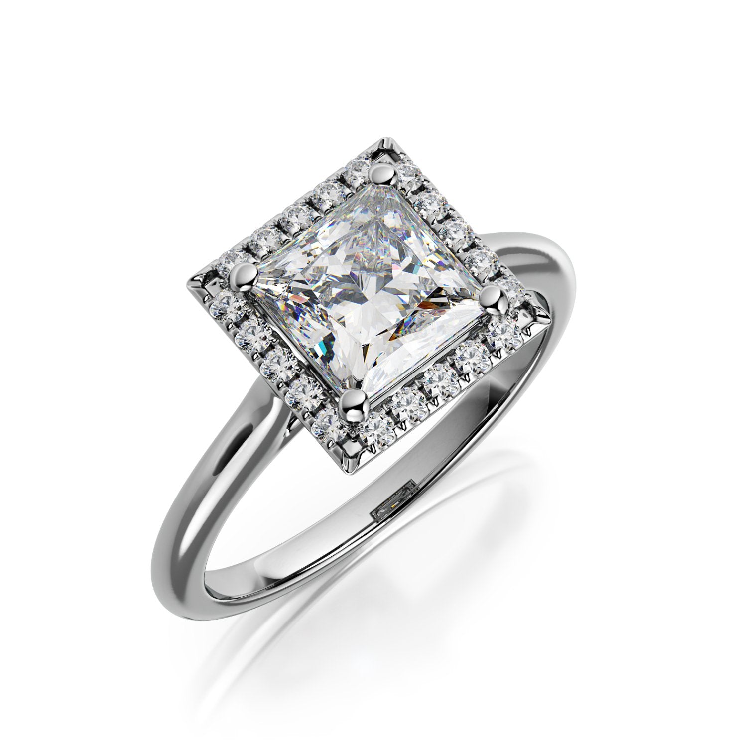 Halo Natural Princess Cut Diamond Engagement Ring