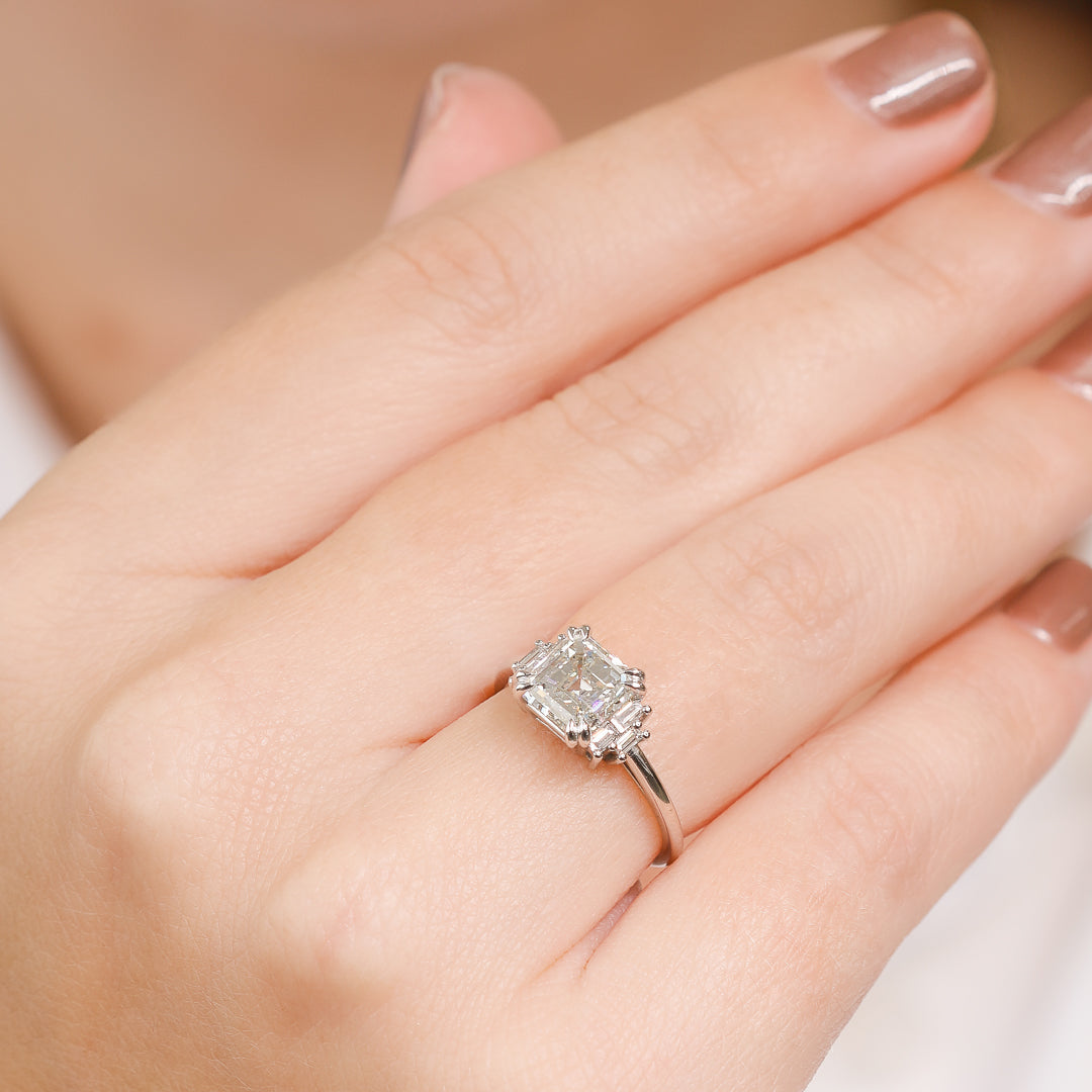 Natural Asscher Cut  Diamond Engagement Ring