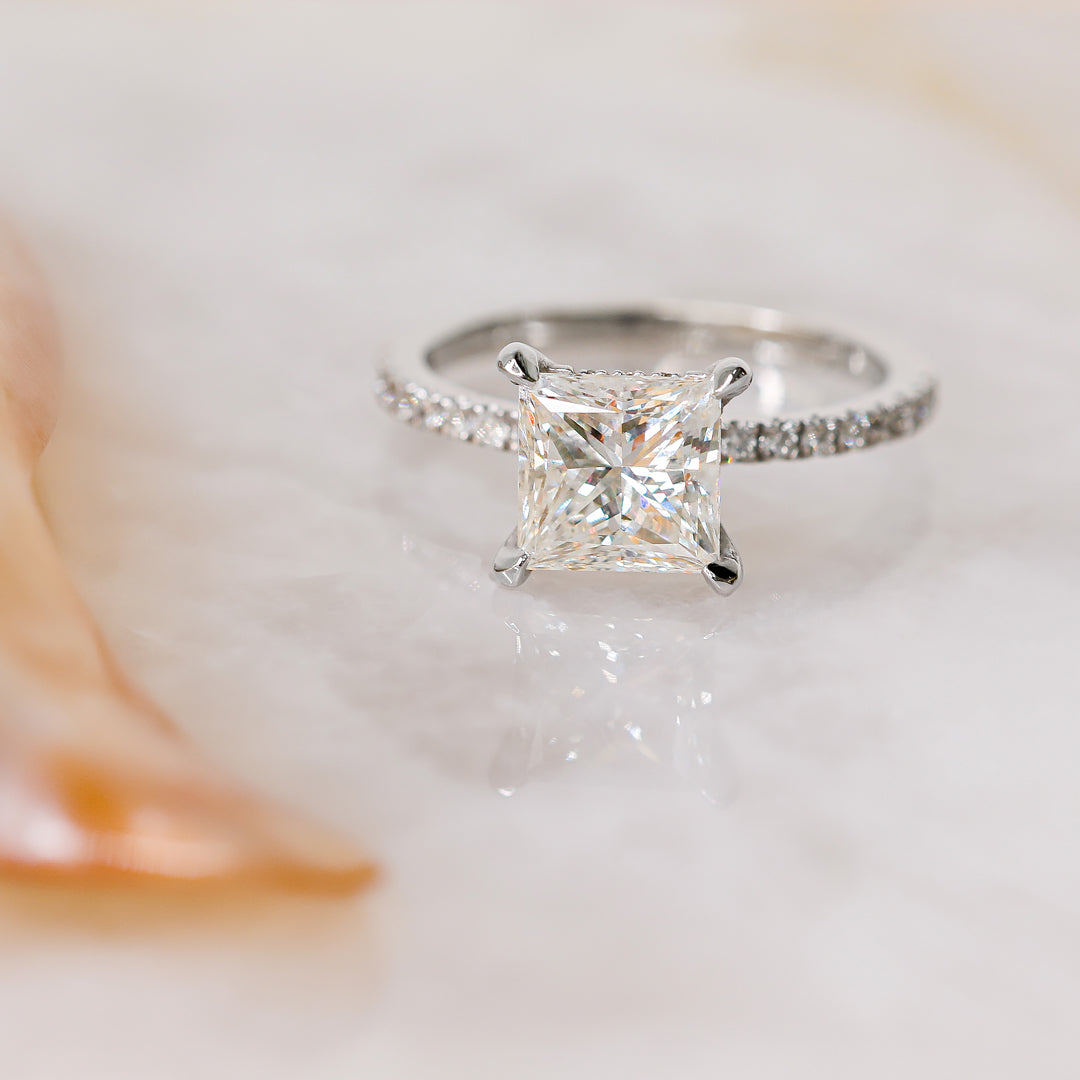 Hidden Halo Natural Princess  Diamond Engagement Ring
