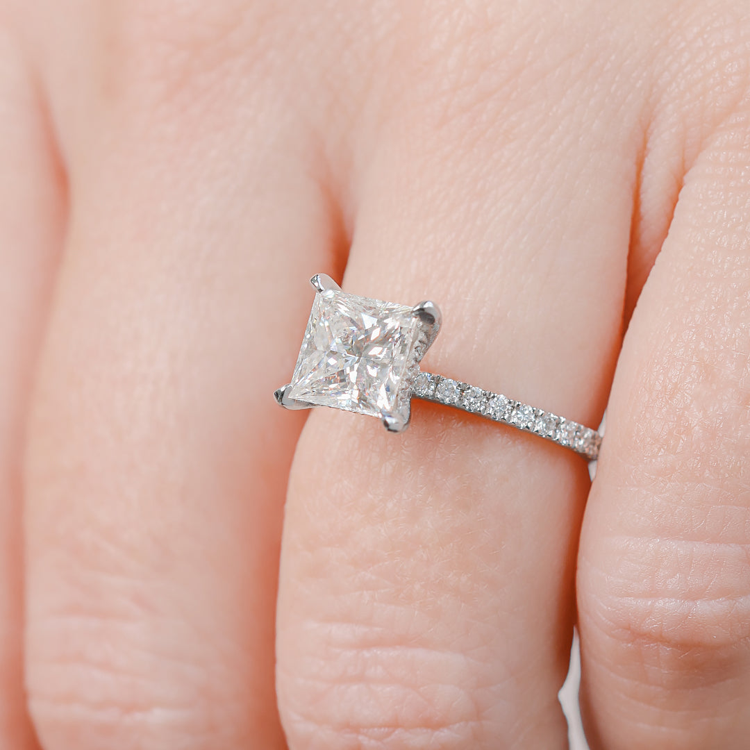 Hidden Halo Natural Princess  Diamond Engagement Ring