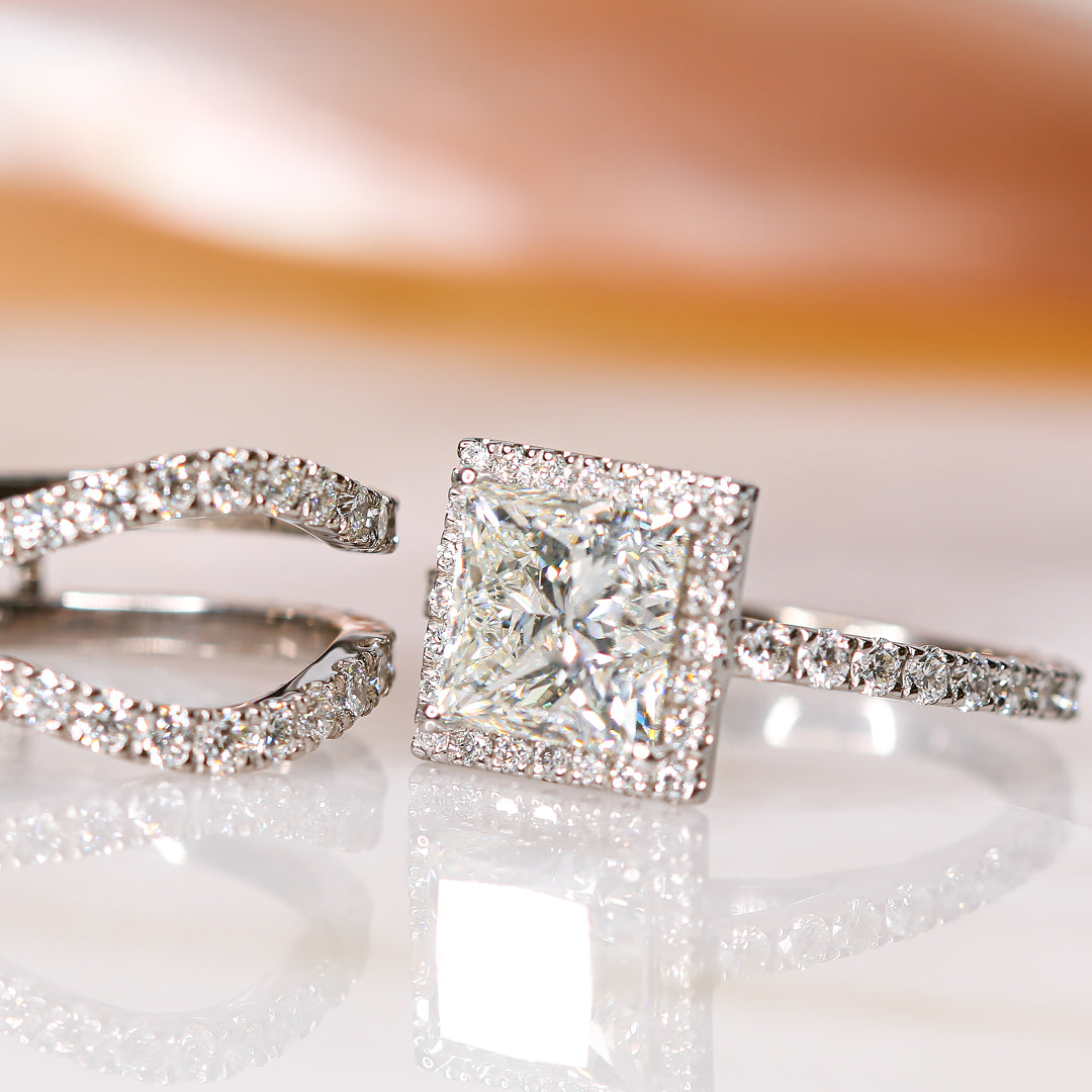 Square Natural Princess Cut  Diamond Engagement Ring