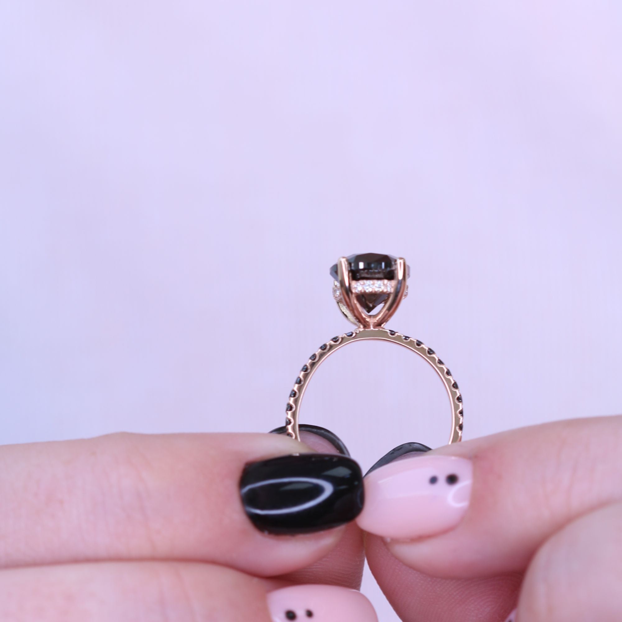 Unique  Natural Black Diamond Oval Engagement Ring