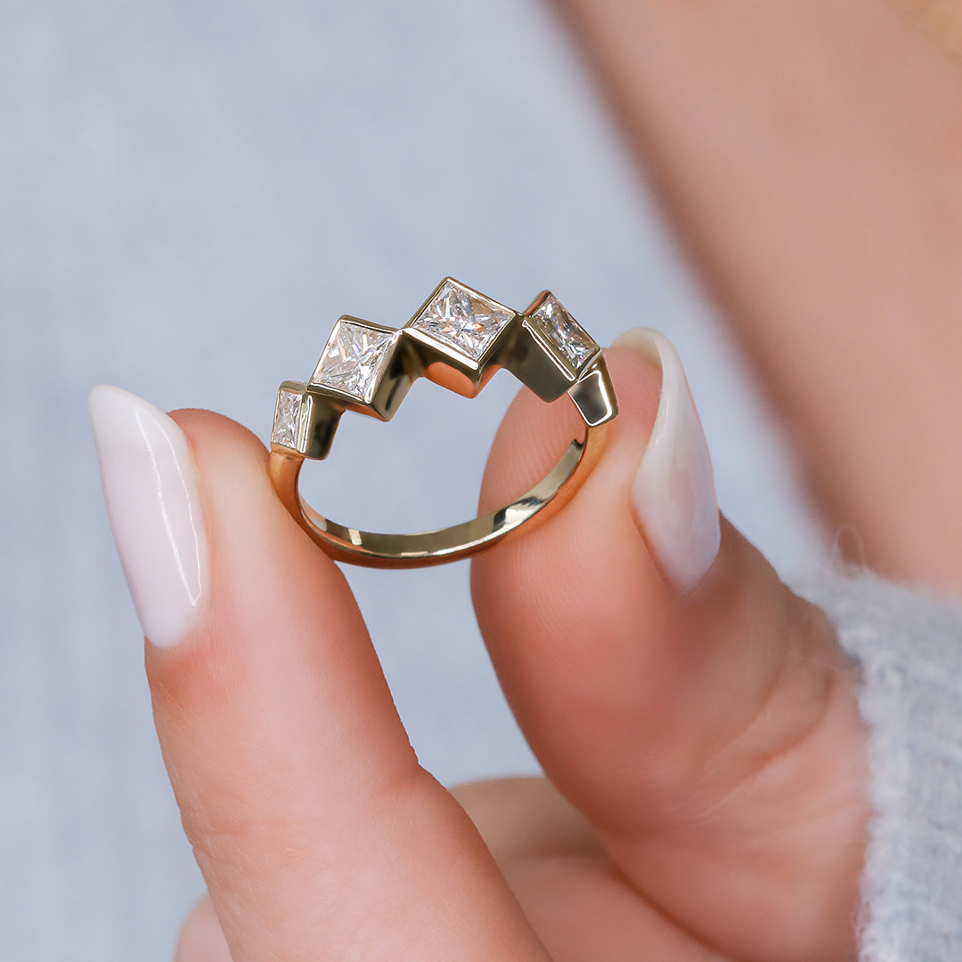 Slantse - 5-Stone Degraded Natural Princess Cut Diamond Engagement Ring