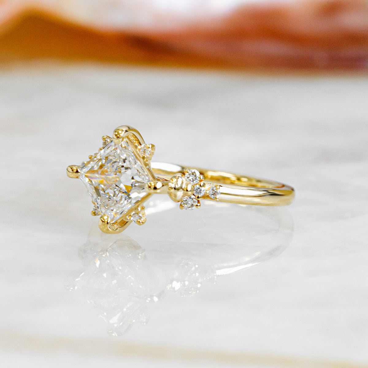 Engagement Rings Inverted Star Cluster Diagonal Natural Princess Cut Diamond Engagement Ring ...