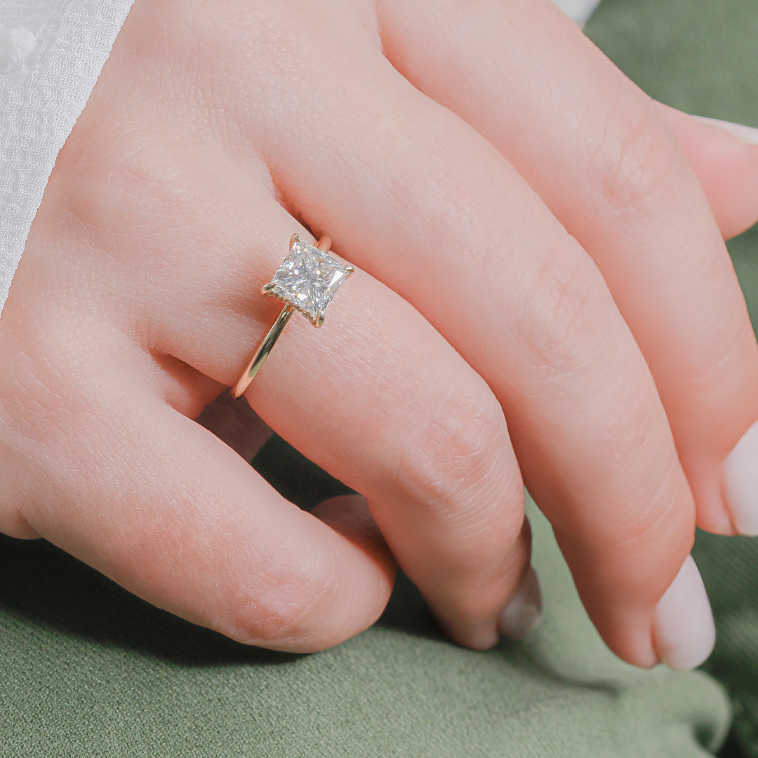 Hidden Halo Natural Princess  Diamond Engagement Ring