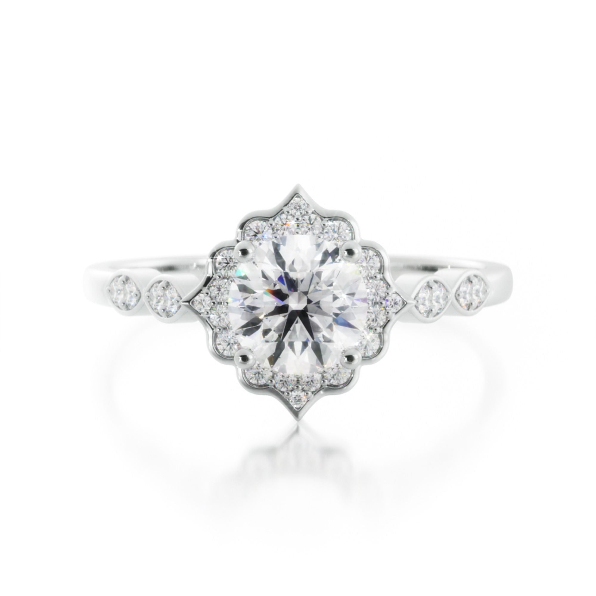 Decorative Halo Natural Round  Diamond Engagement Ring