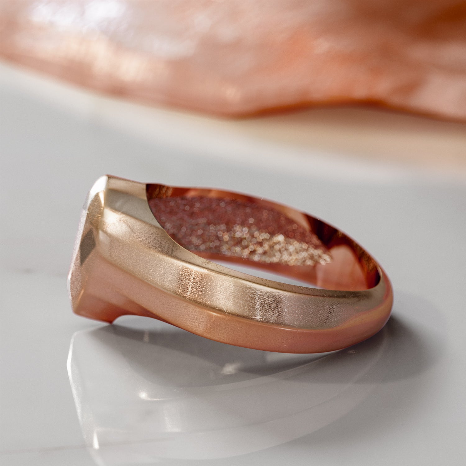 14K Diamond Shaped Signet Ring For Men