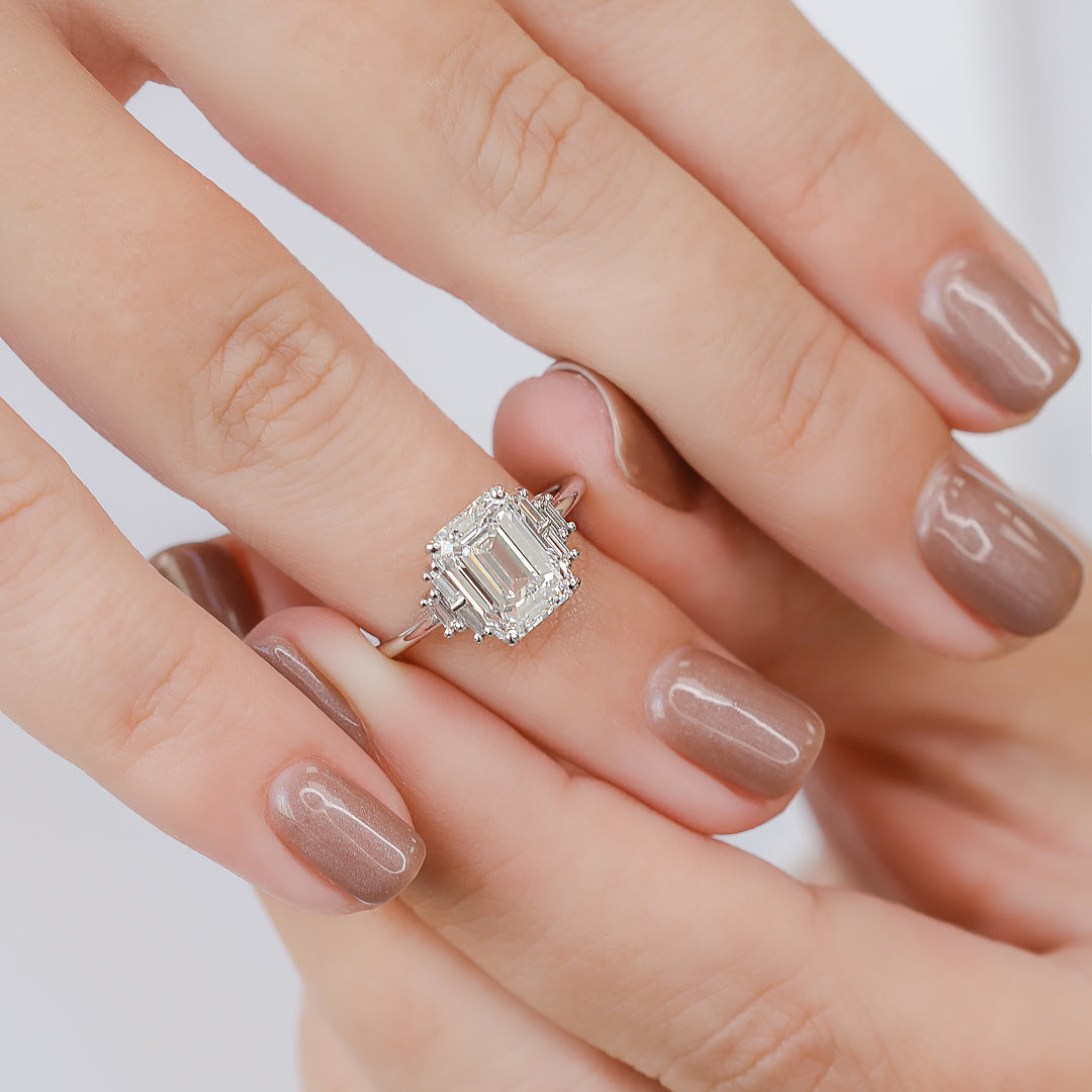 3.31 Carats Natural Emerald Cut Unique Diamond Engagement Ring