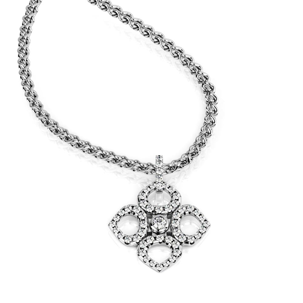 Floral Natural Diamond Clover Pendant with a White Gold Necklace