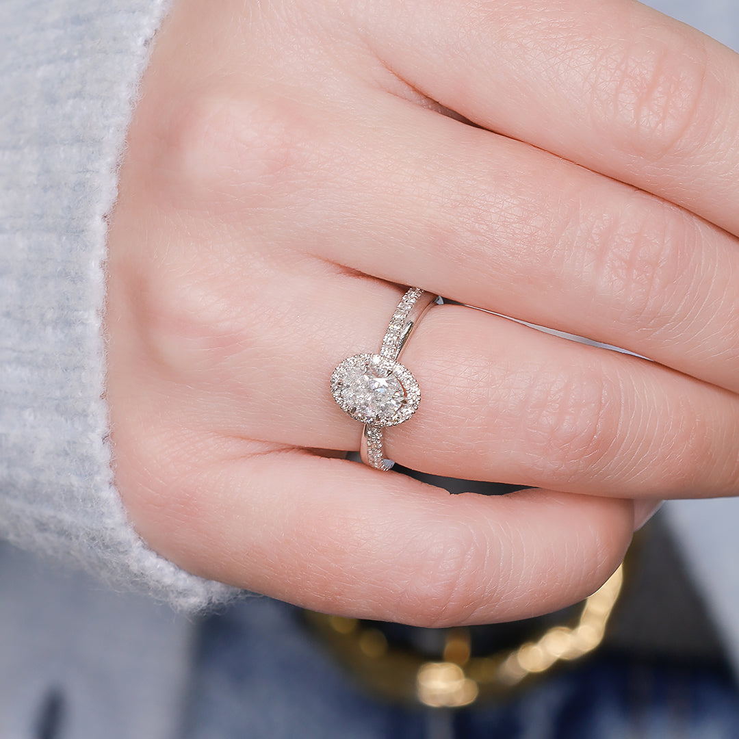 Twisted Shank Natural Oval  Diamond Engagement Ring
