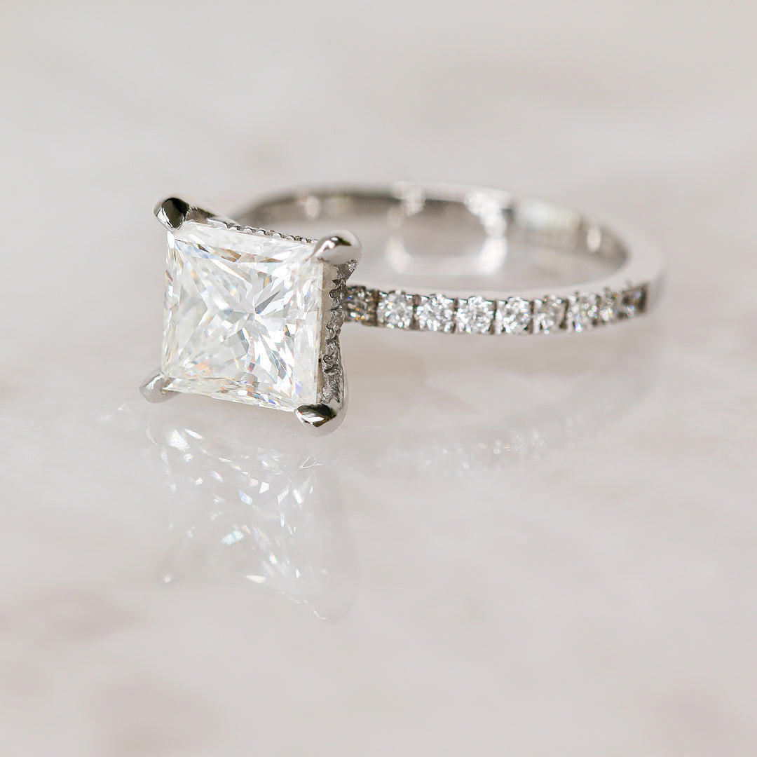 Hidden Halo Natural Princess  Diamond Engagement Ring