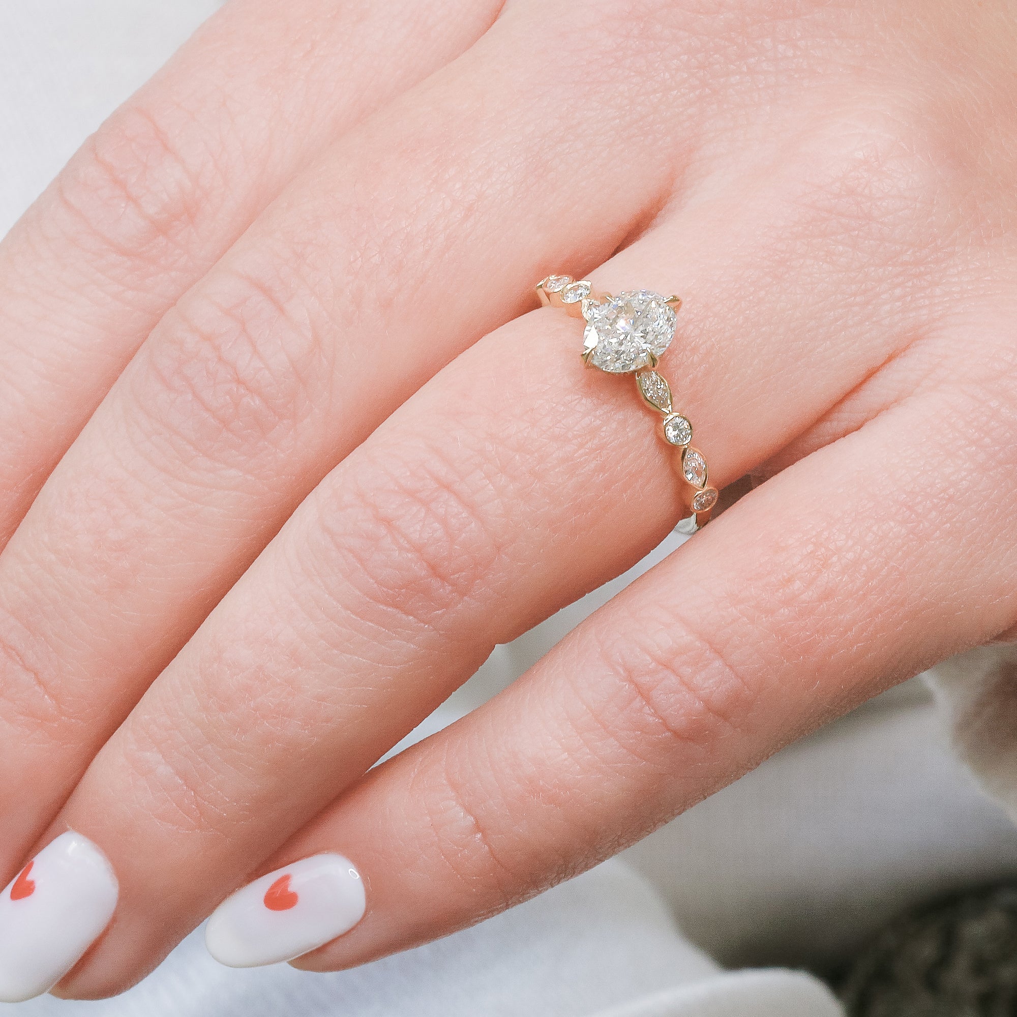 Hidden halo  Natural Oval  Diamond Engagement Ring