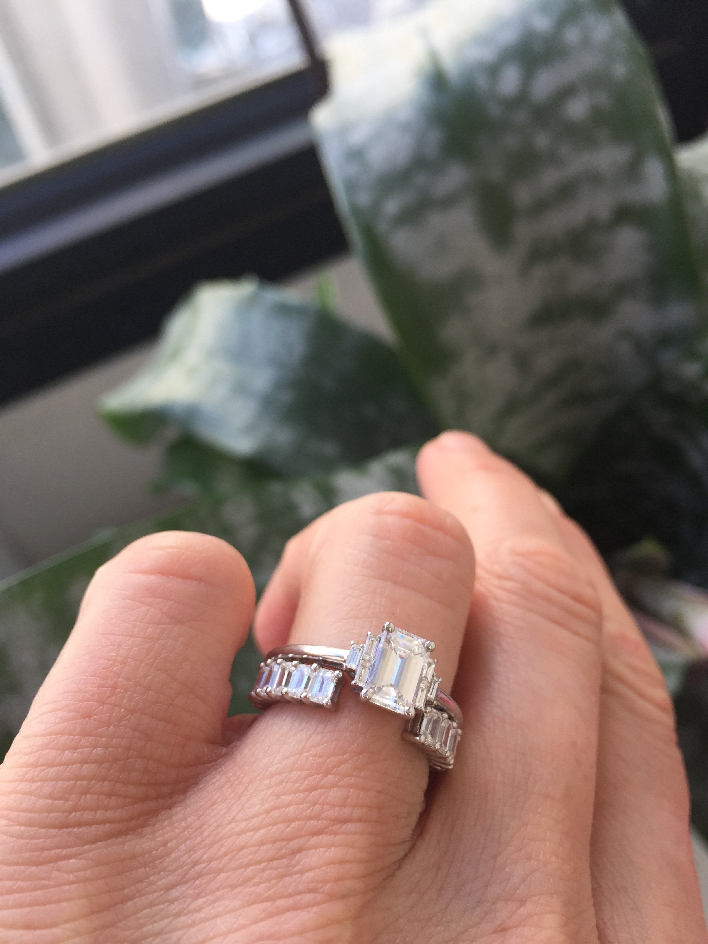 Natural Emerald Cut Open Diamond Wedding Band