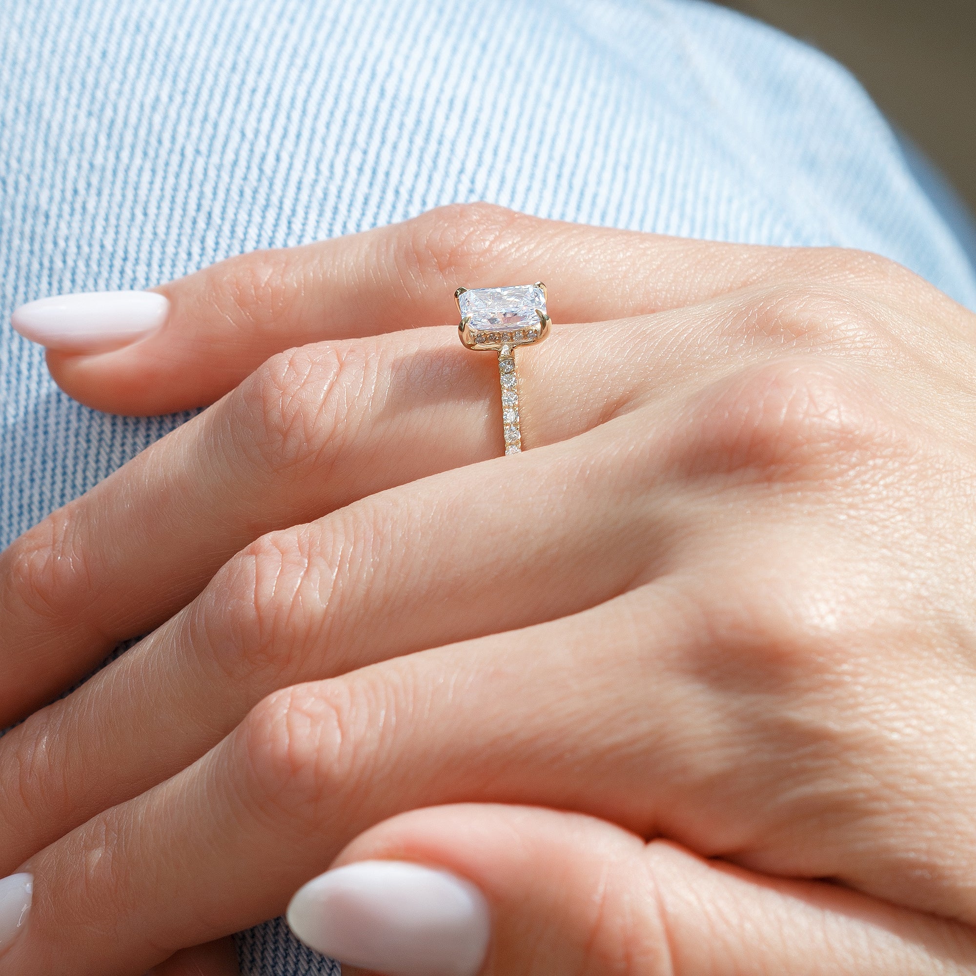 Hidden Halo Natural Radiant  Diamond Engagement Ring Yellow Gold