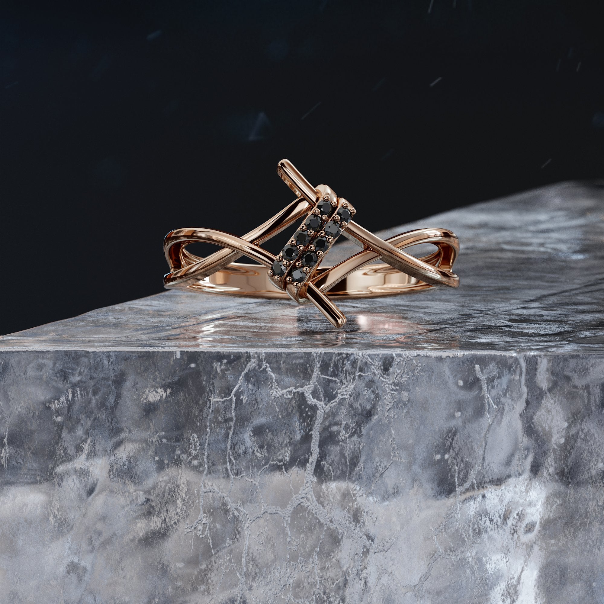 Ghost of Jupiter - Barbed  Natural Black & White  Diamond Ring