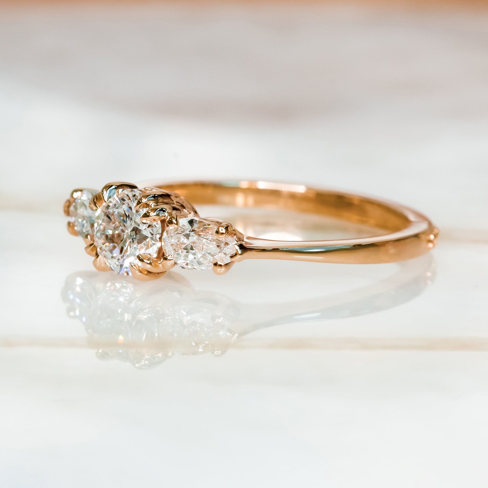 Three Stone Natural Round  Diamond Engagement Ring