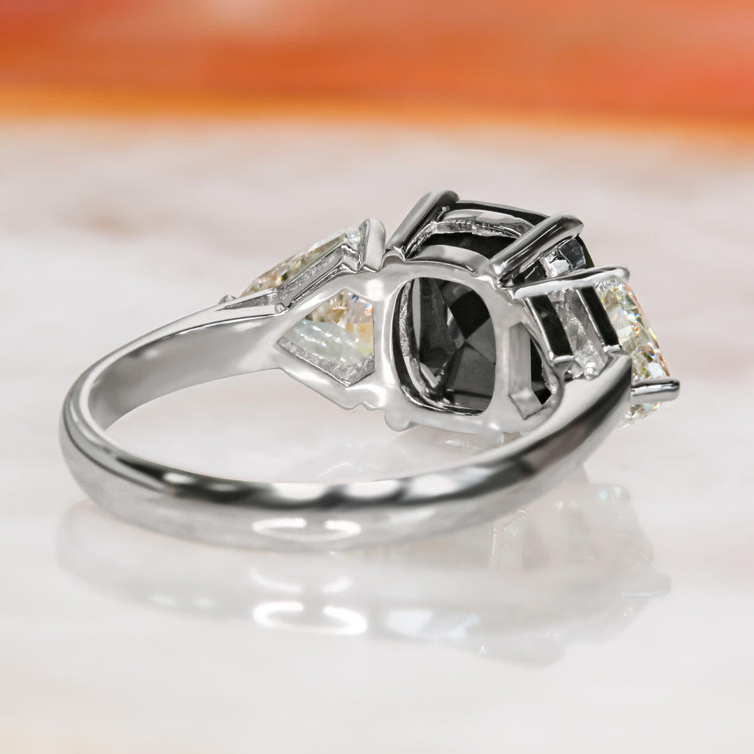 Three Stone  Natural Black Diamond Cushion
