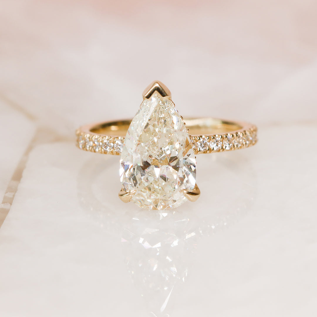 3.69 Carat Natural Pear Cut Diamond Engagement Ring
