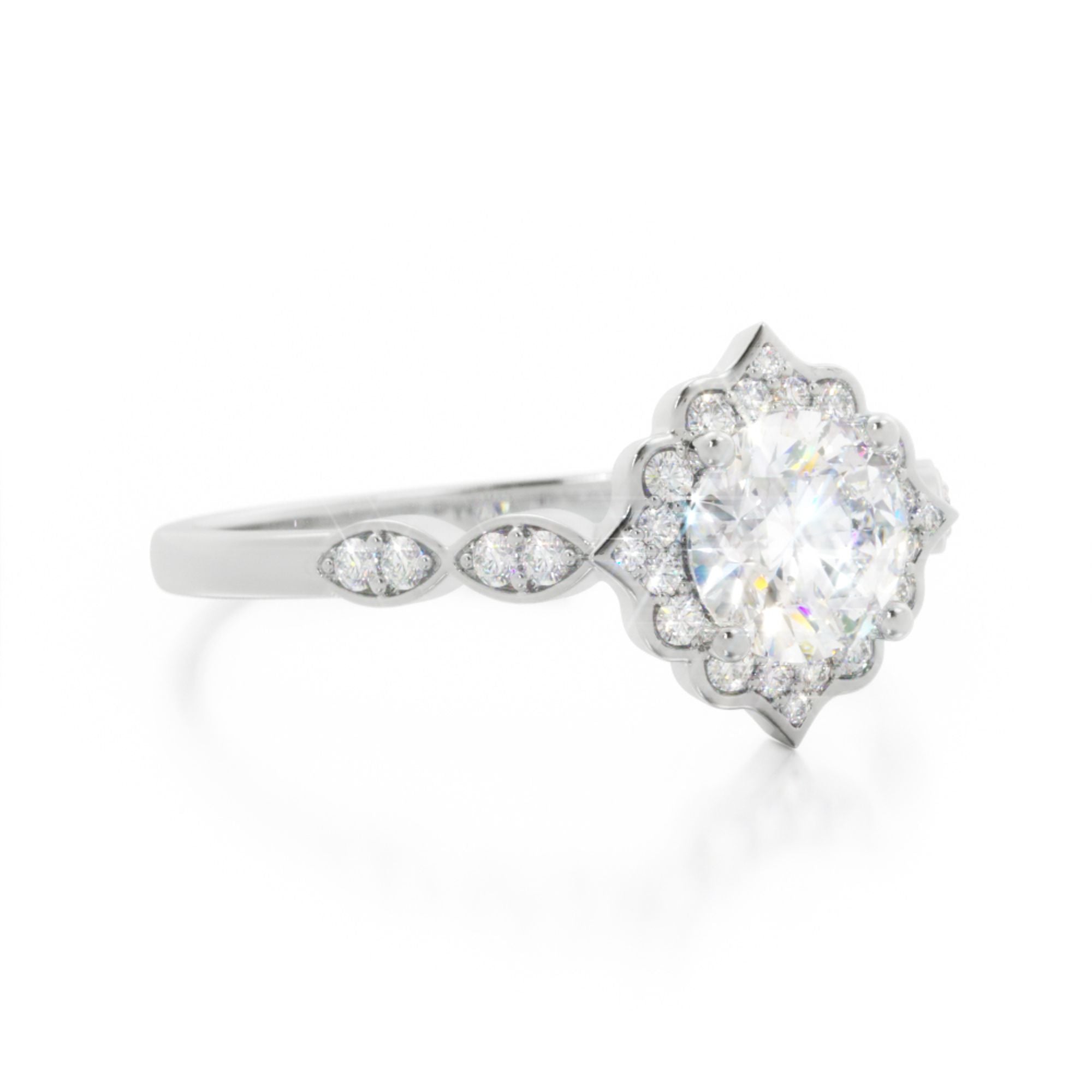 Decorative Halo Natural Round  Diamond Engagement Ring