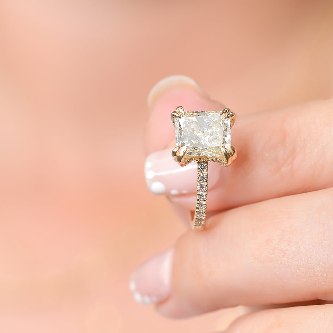 Hidden Halo Natural Radiant Cut Diamond Engagement Ring