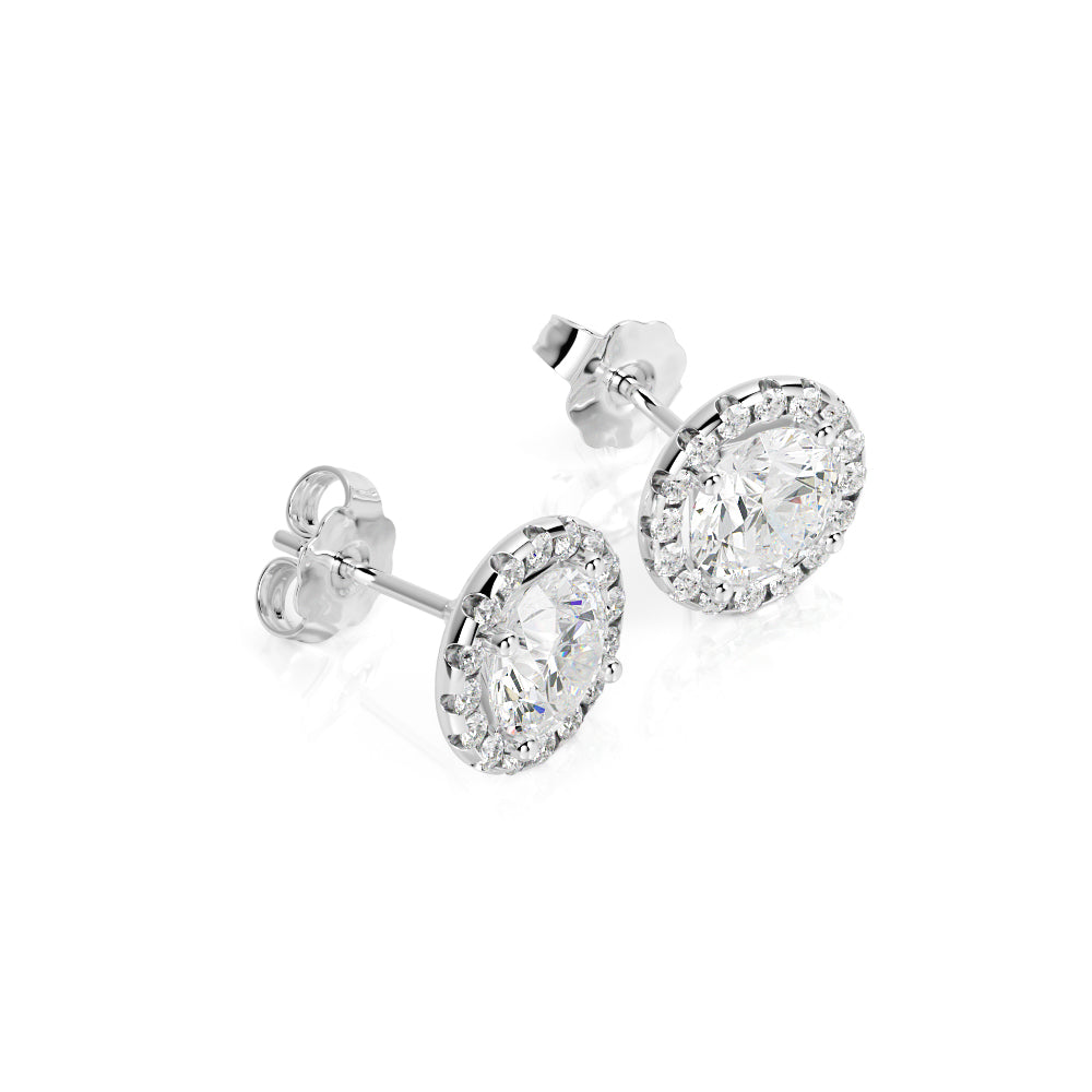 Amber Glow -Halo Earrings 2 Natural Diamonds in White Gold