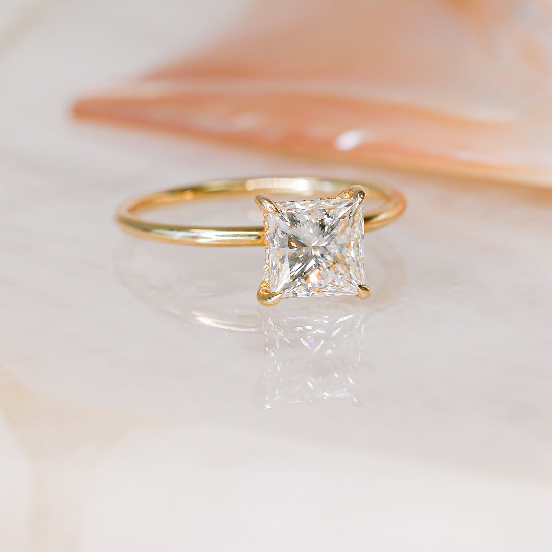 Hidden Halo Natural Princess  Diamond Engagement Ring