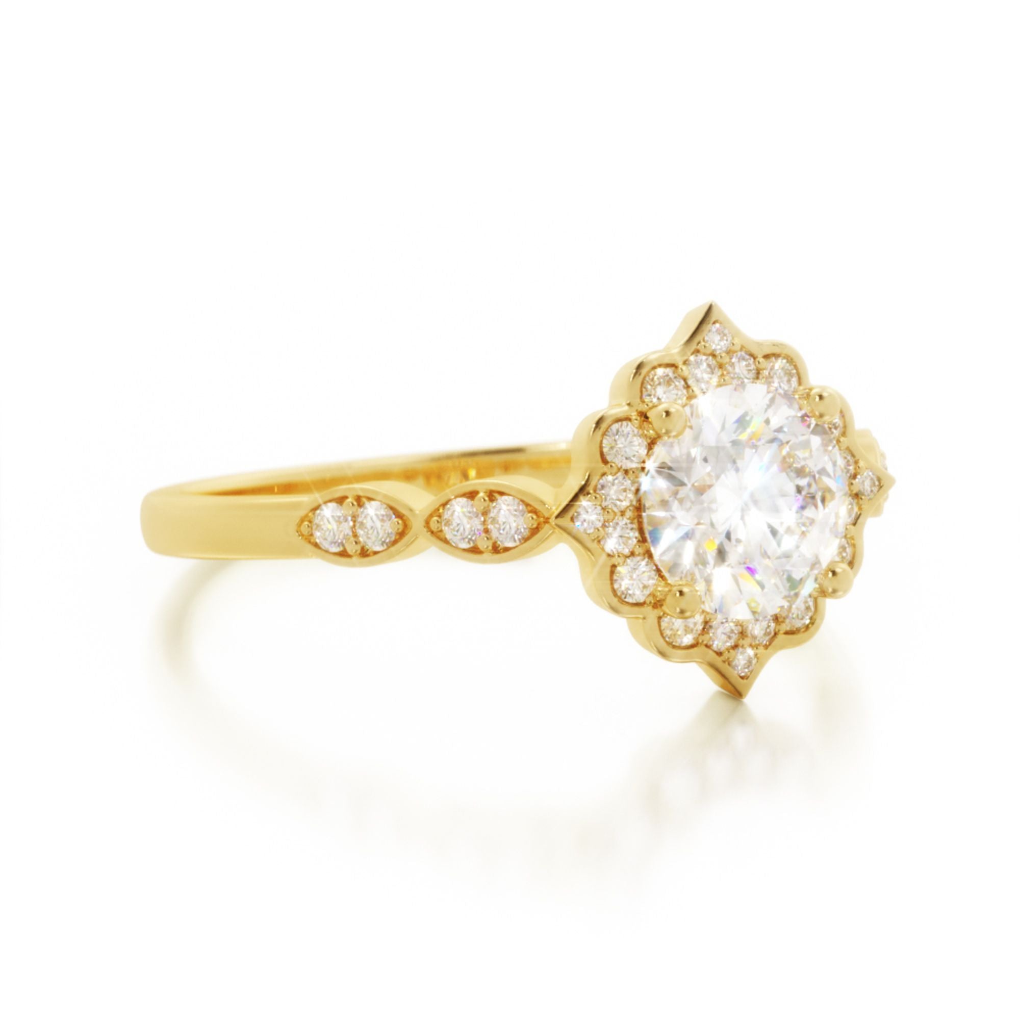 Decorative Halo Natural Round  Diamond Engagement Ring