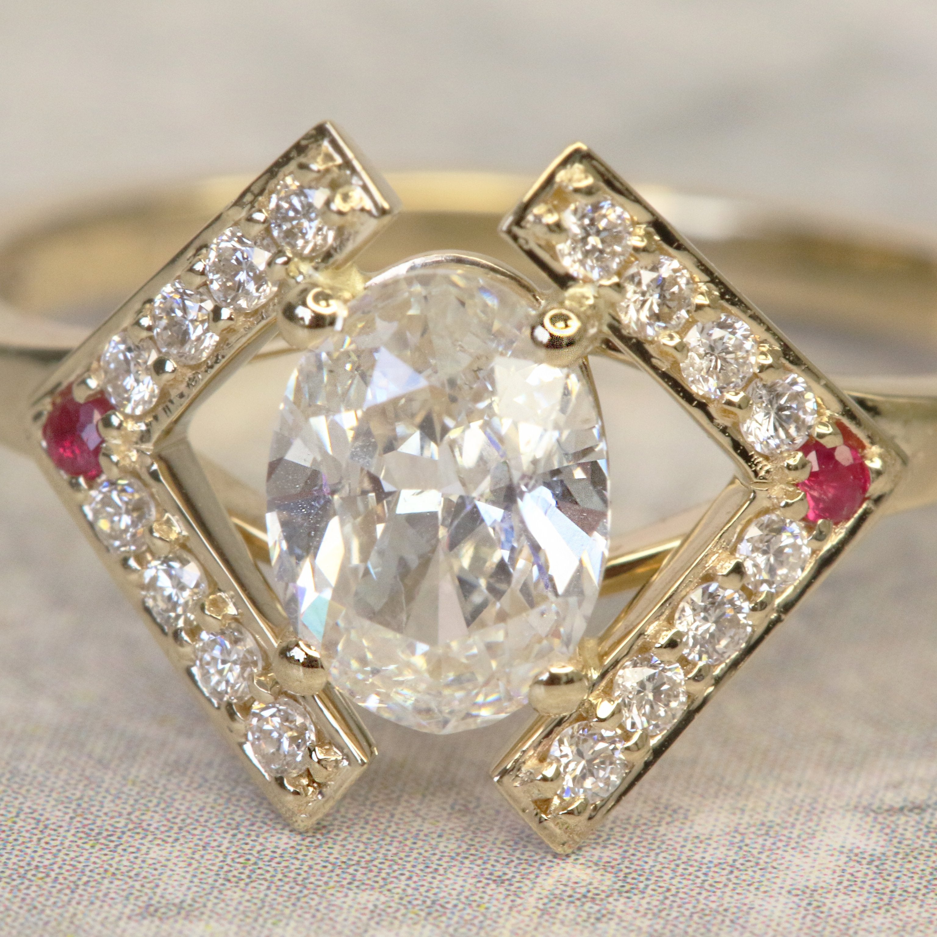Multi Stone Natural Oval  Diamond Engagement Ring