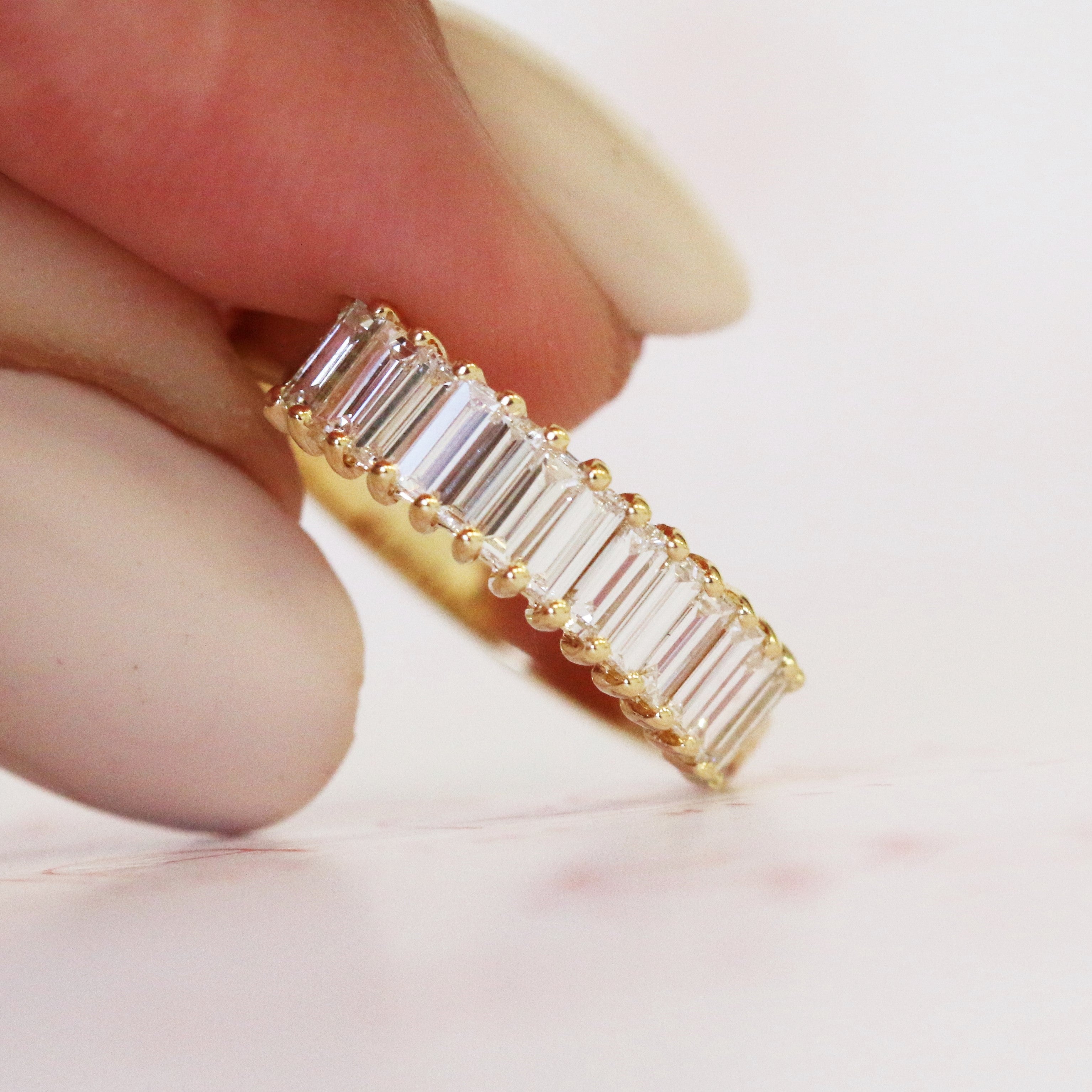 Invisible Natural Baguettes cut Diamond Wedding Band