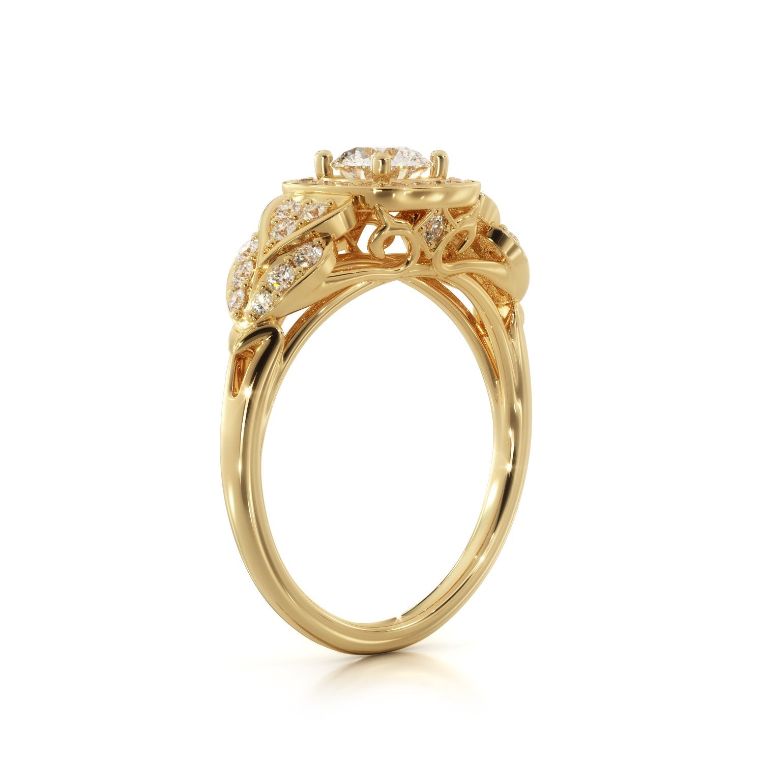 Pav'e Natural Round  Diamond Engagement Ring