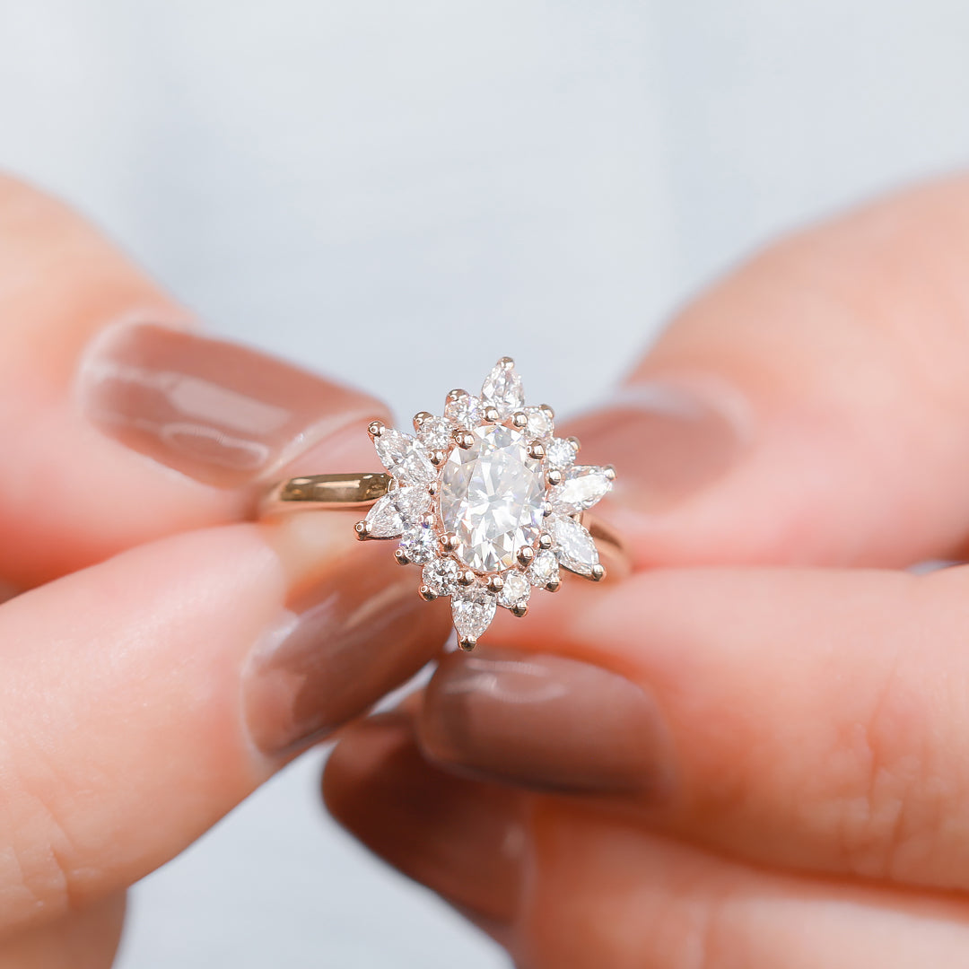 Floral Natural Oval Cut Diamond Engagement Ring
