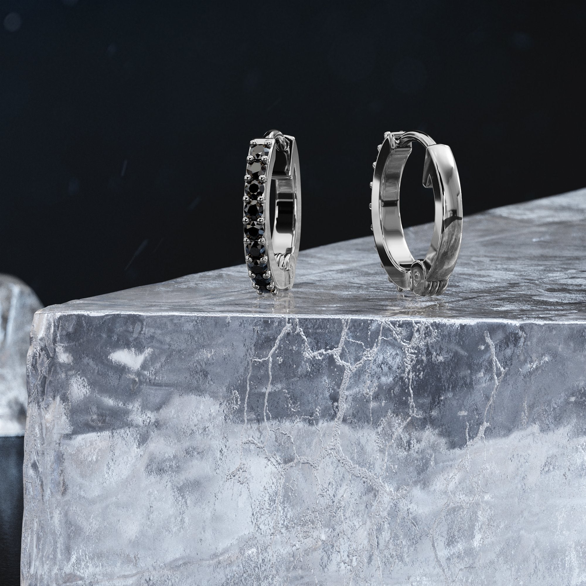 Unique Hoop Natural Black Diamonds White Gold Alternative Earrings