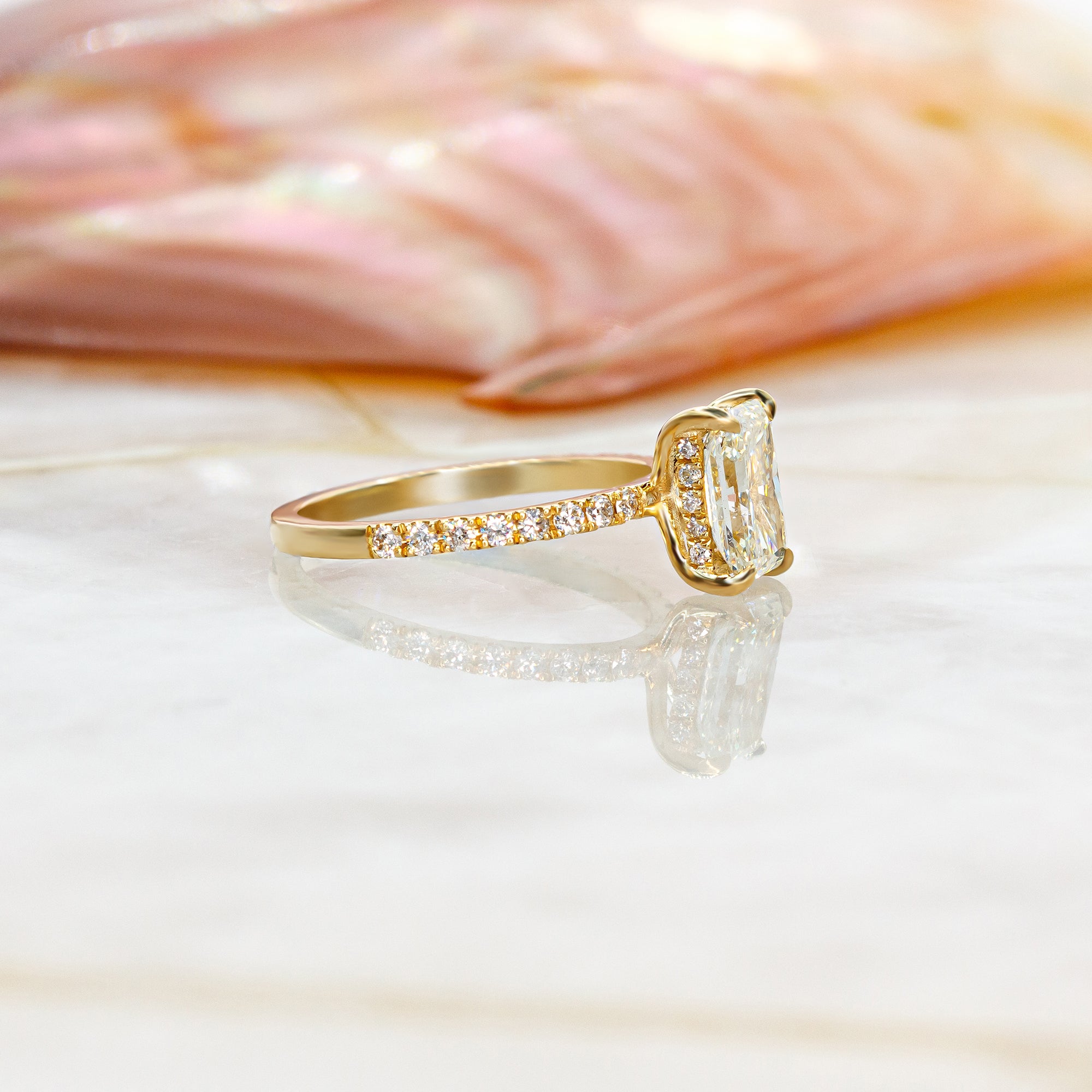 Hidden Halo Natural Radiant  Diamond Engagement Ring Yellow Gold