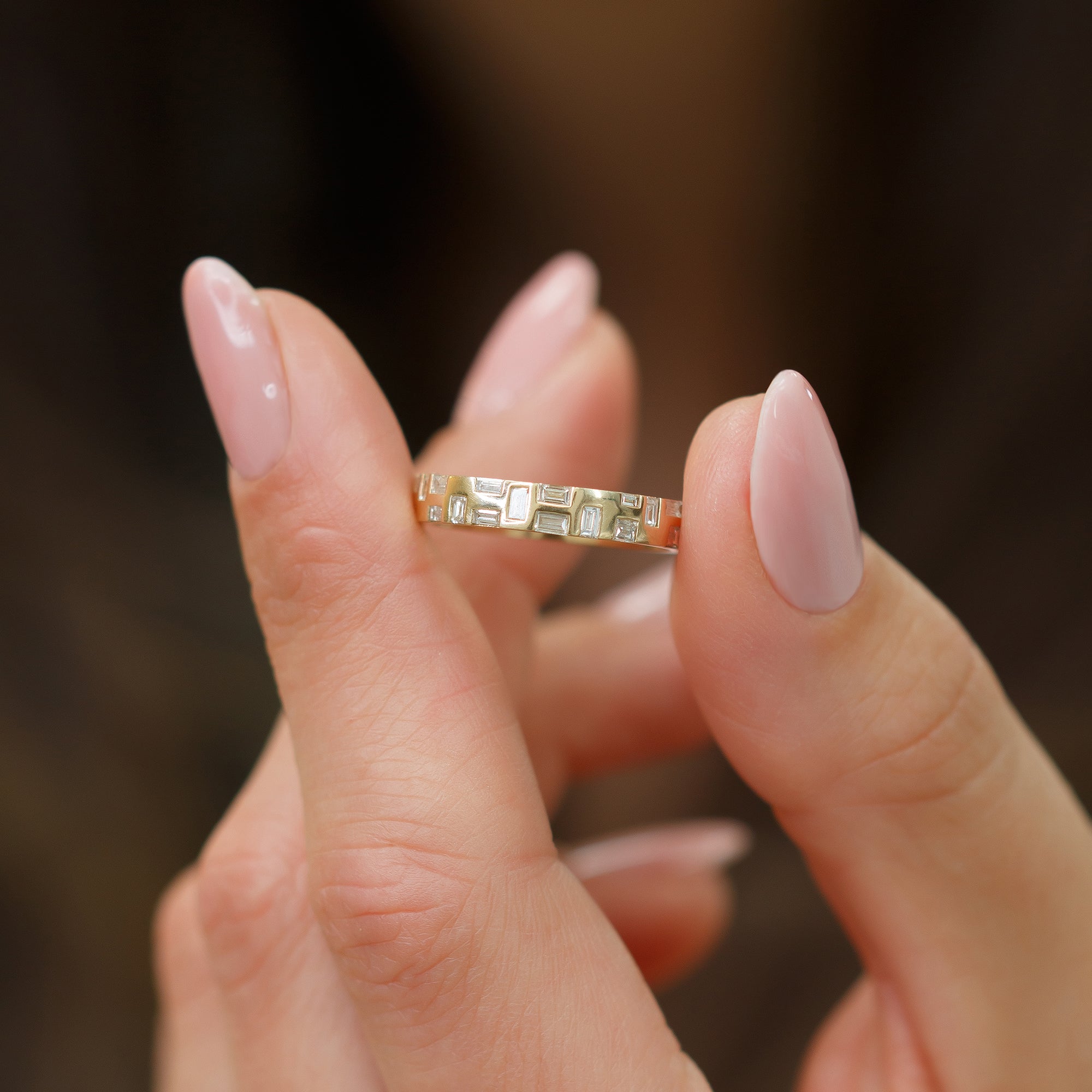 Geometric Natural Baguette Cut Diamond Wedding Band