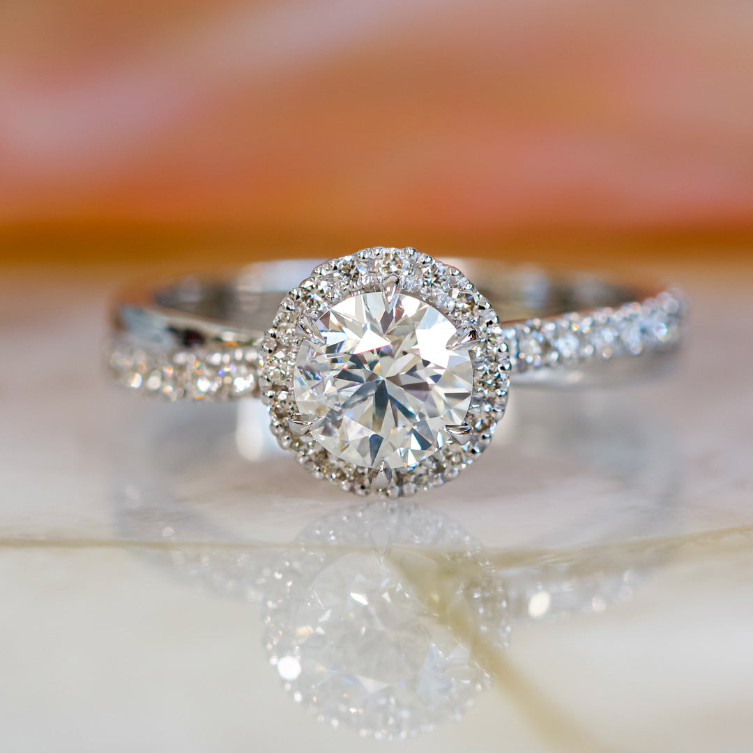 Halo Natural Round  Diamond Engagement Ring