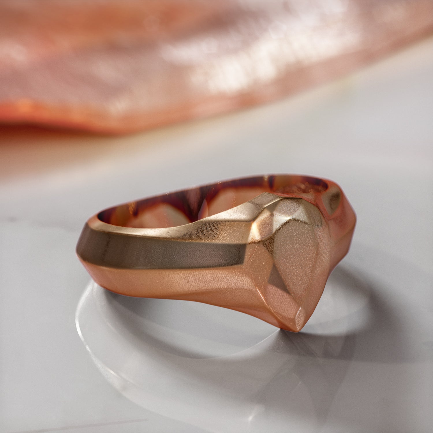 14K Diamond Shaped Signet Ring For Men