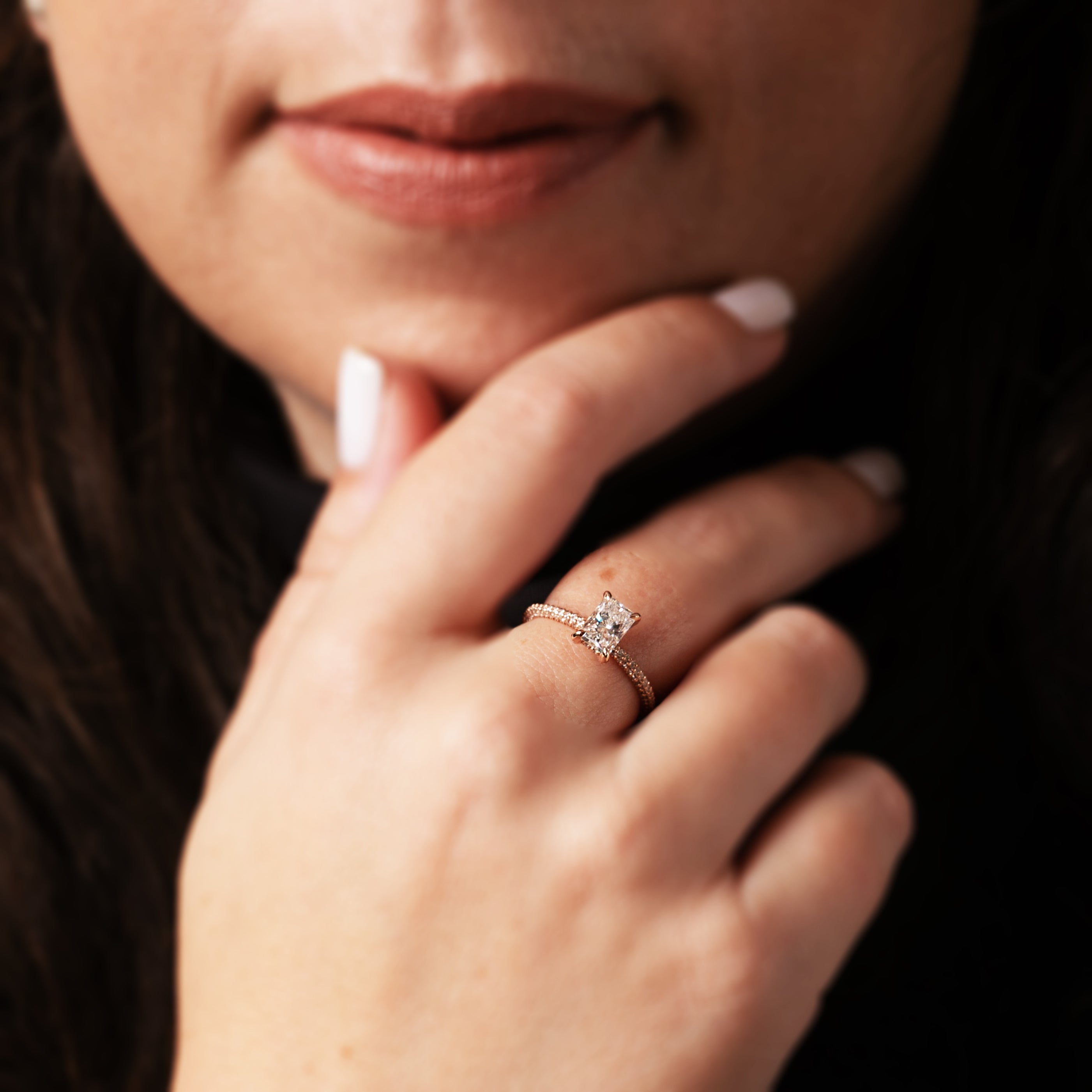 Accent Diamonds Natural Radiant  Diamond Engagement Ring